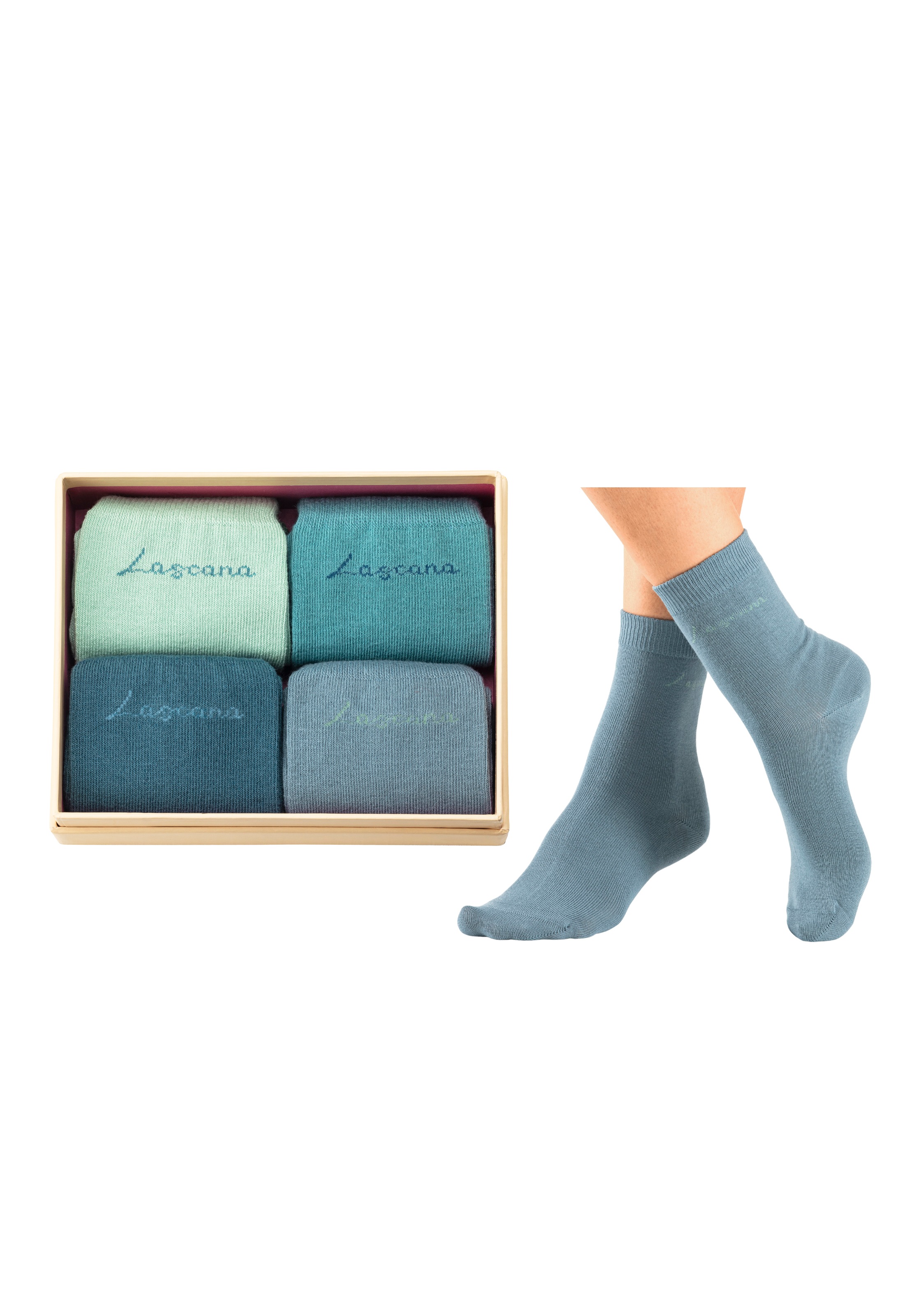 LASCANA Basicsocken, (Box, 4 Paar), in ansprechender Geschenkbox