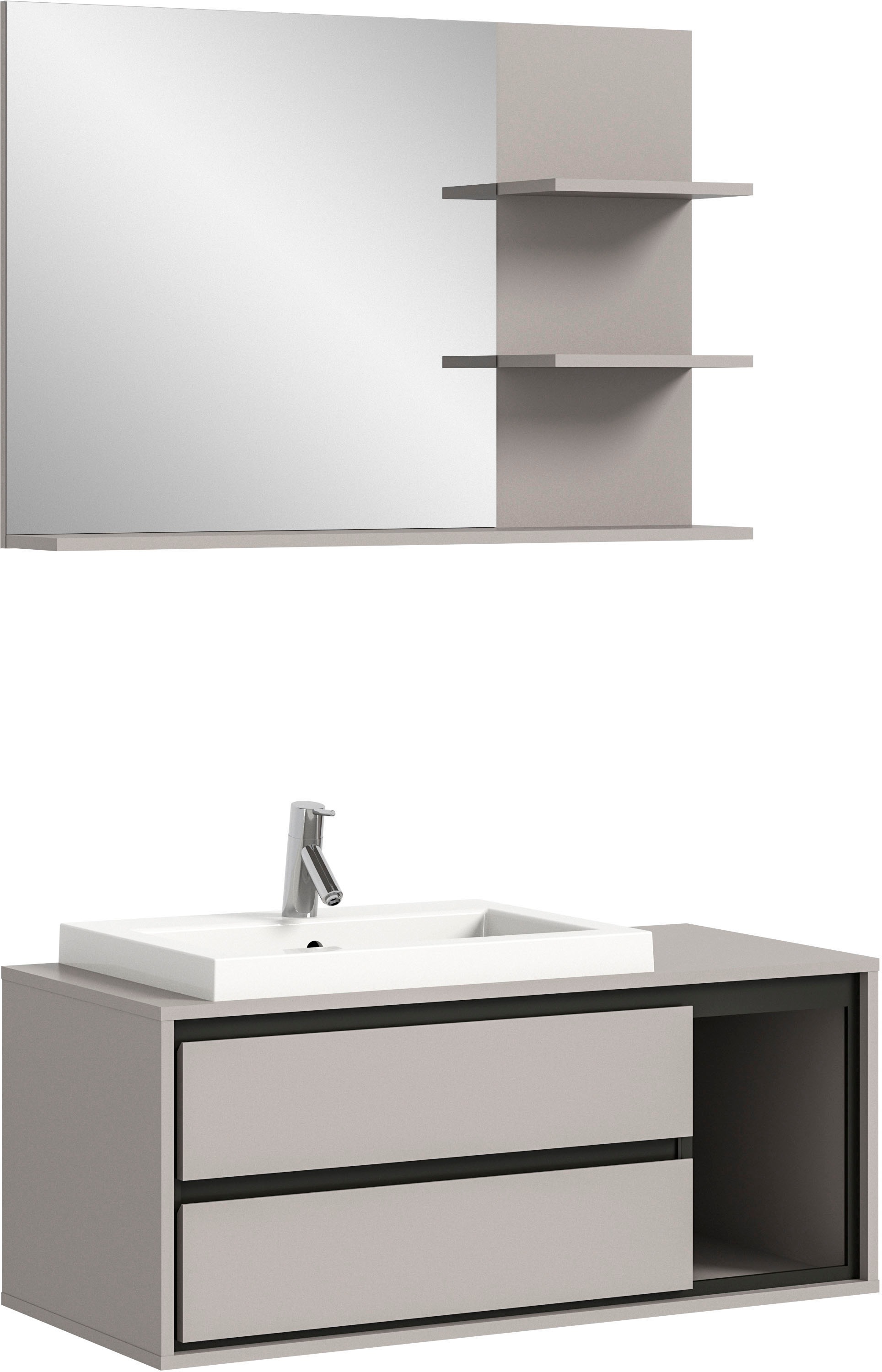 INOSIGN Badmöbel-Set »Skygge, 2 teilig, inkl. Mineralguss-Waschbecken, bestehend aus:«, (2 St.), best. aus Waschtisch inkl. Waschbecken & Spiegel