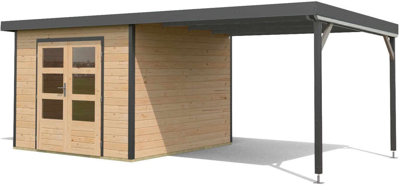 Karibu Gartenhaus »Plutino 6  SET, in verschiedenen Farben« inkl. Anbaudach