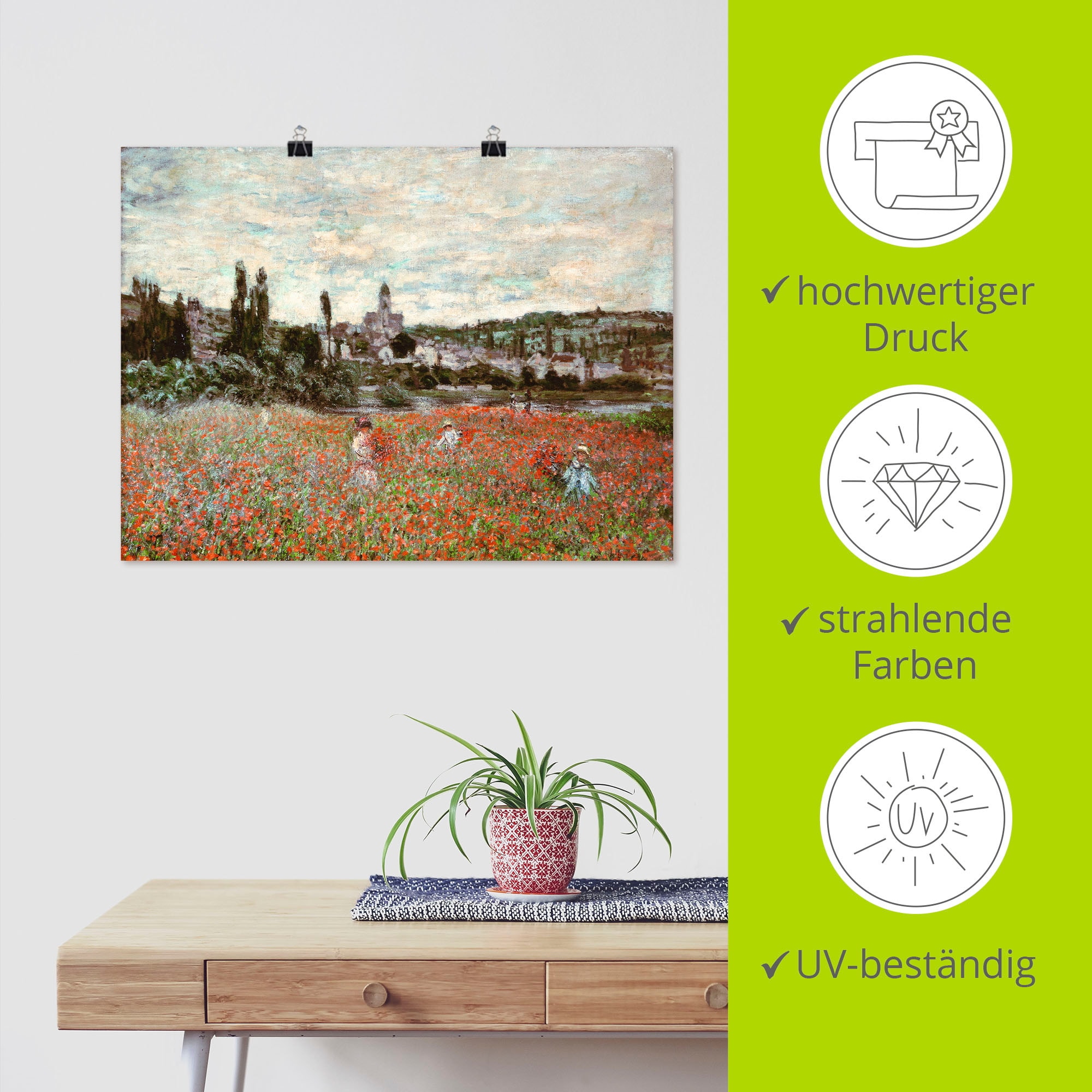 Artland Kunstdruck »Mohnfeld bei Vetheuil. Ca.1880«, Blumenwiese, (1 St.), als Alubild, Leinwandbild, Wandaufkleber oder Poster in versch. Größen