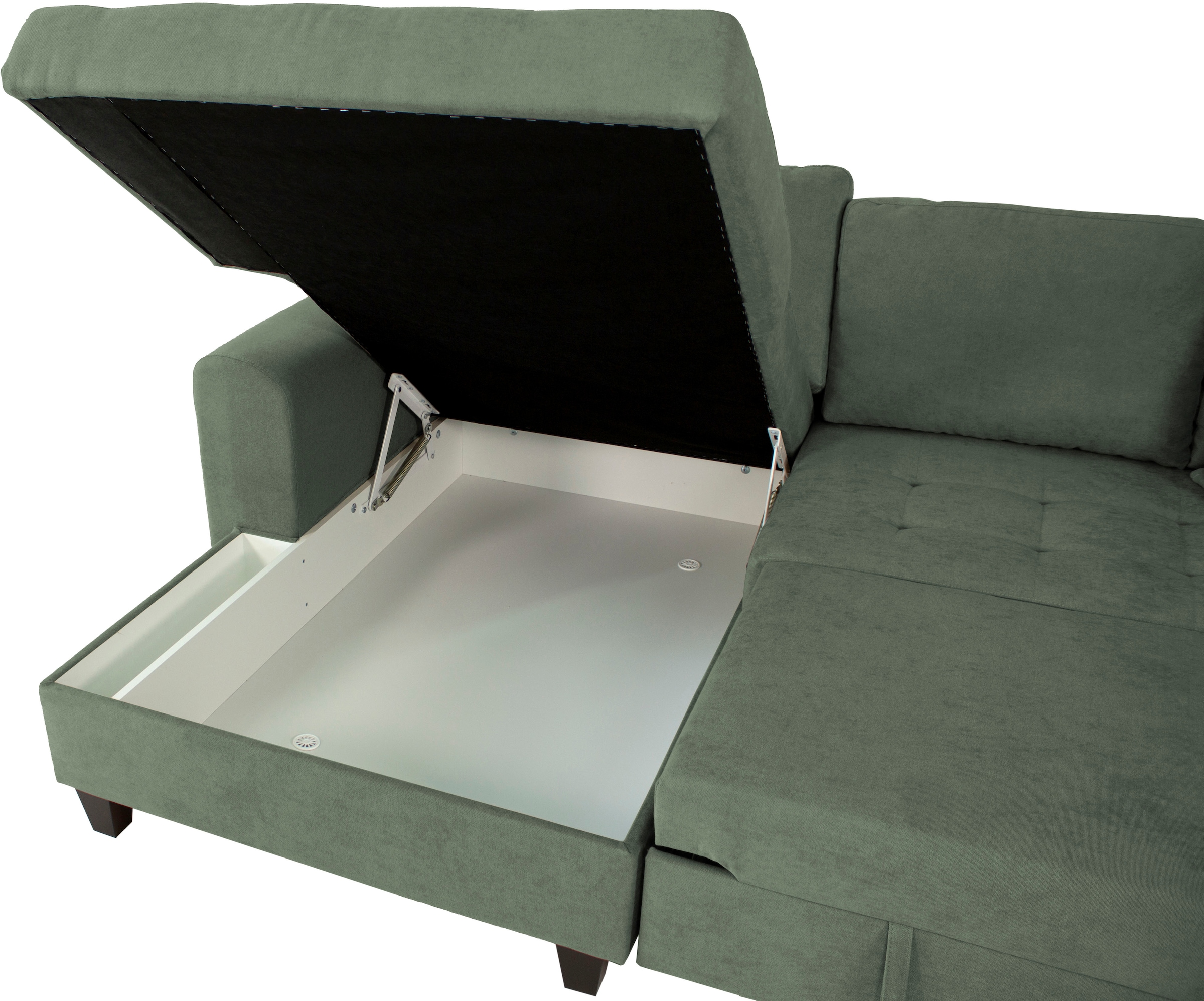 Trends by HG Ecksofa »Moritz L-Form, B: 265 cm« mit Bettfunktion, Bettkasten & Zierkissen