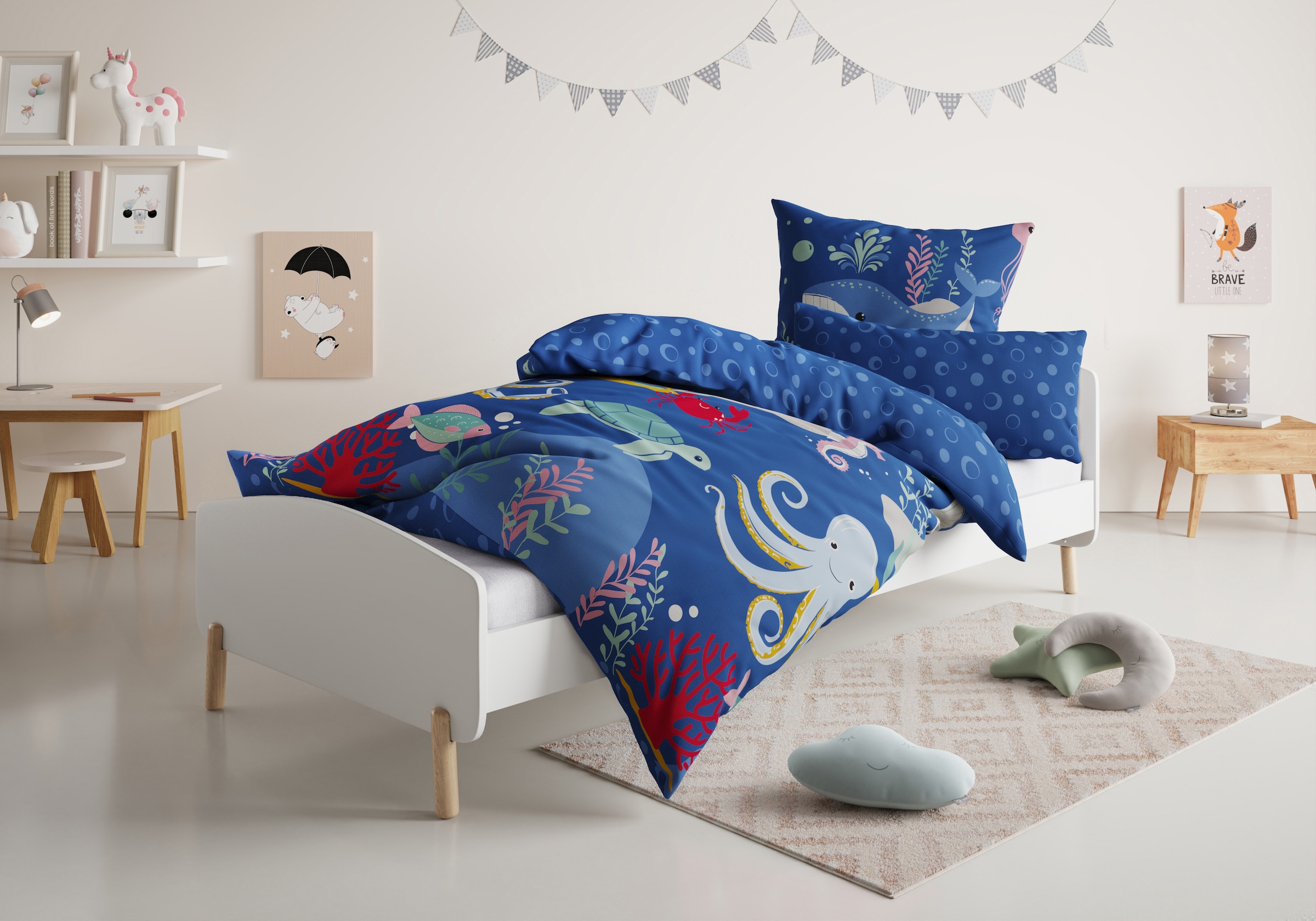 Lüttenhütt Kinderbettwäsche »CUDDLEE«, in vielen Designs: Dino,Einhorn,Weltraum,Baustelle,Herz,Trecker,Safari