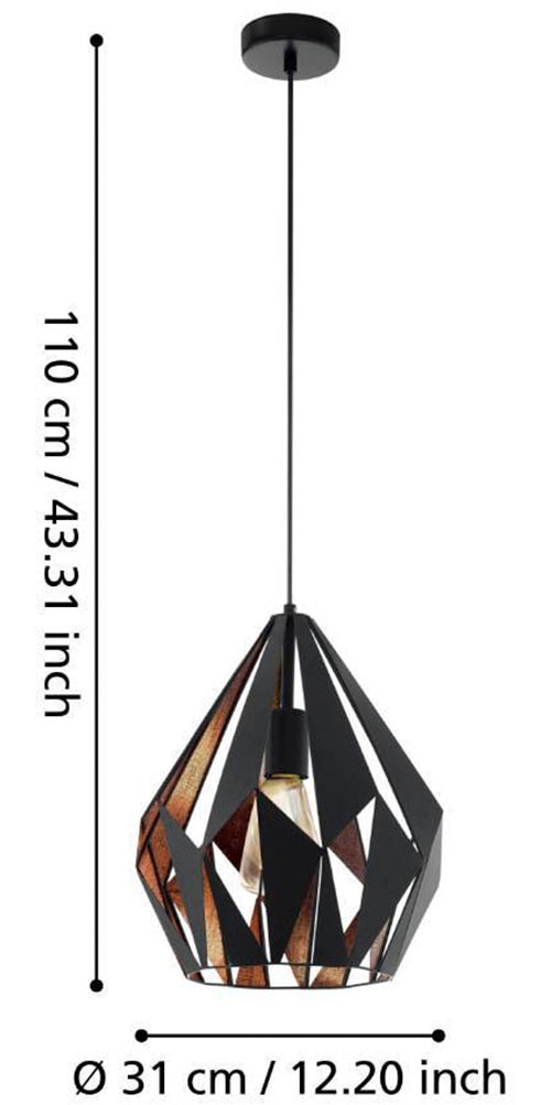 EGLO Pendelleuchte »CARLTON 1«, 1 flammig, Leuchtmittel E27 | ohne Leuchtmittel, Vintage Pendellampe, 1 flammig, Drahtgeflecht, Industrial, 110x31cm