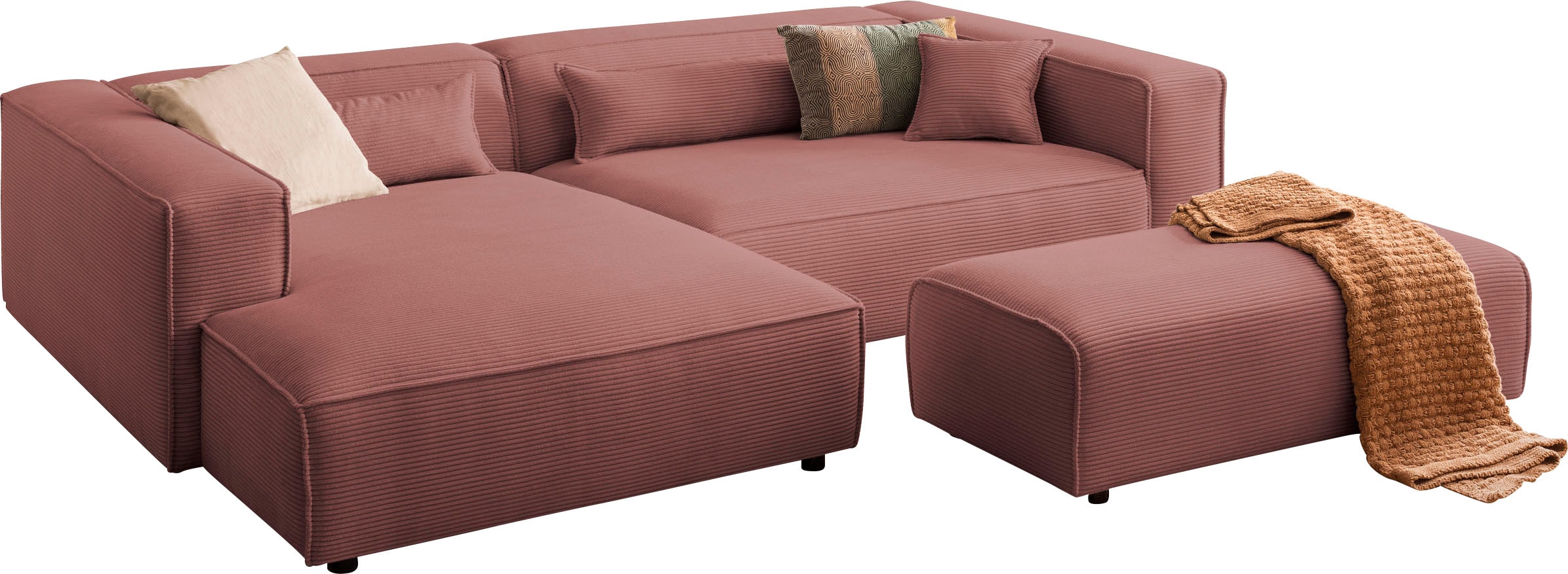 LeGer Home by Lena Gercke Polsterecke »PIARA XXL, L-Form mit Schlaffunktion, Big-Sofa in Cord o. Leinenoptik«, Hocker stellbar zum Schlafsofa (Krokodilverbinder), tiefe Sitzfläche