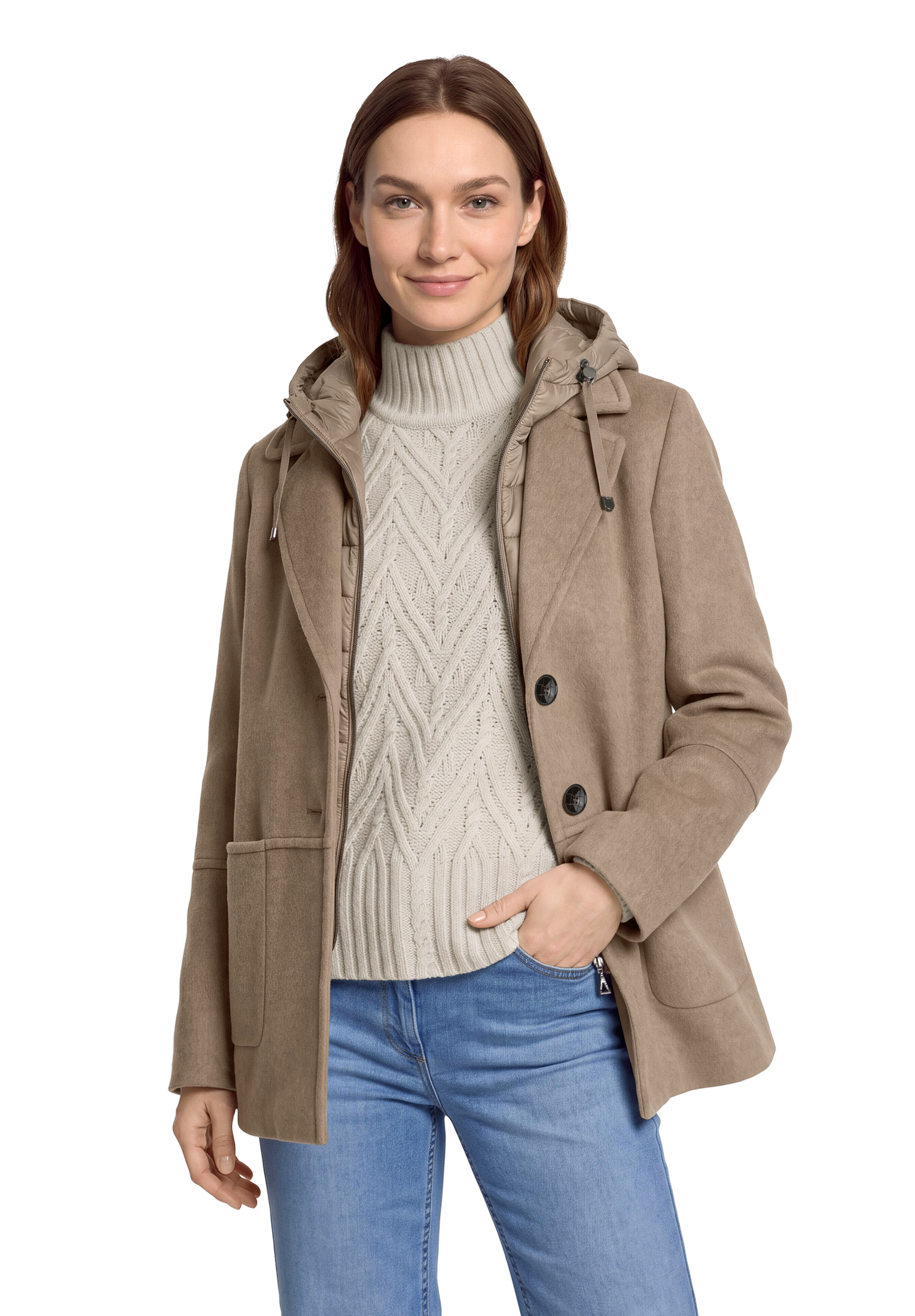 Gil Bret Wolljacke mit Kapuze mit Reverskragen und Steppkapuze
