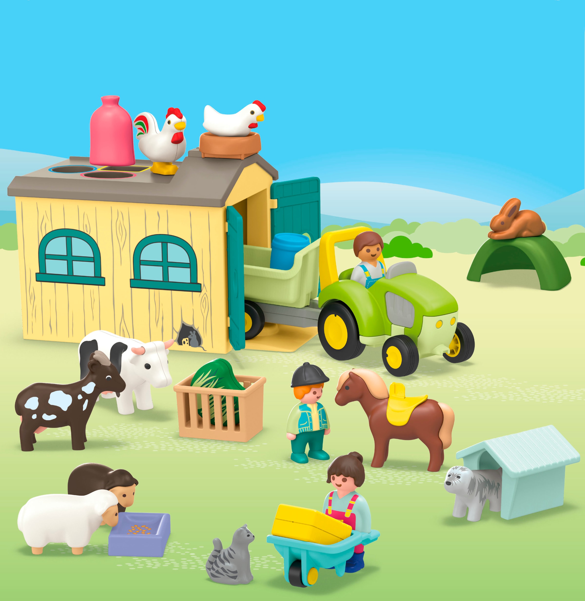 Playmobil® Konstruktions-Spielset »Bauernhof-Abenteuer mit Traktor, Anhänger u. tier. Freunden (71656)«, (29 St.), JUNIOR, Made in Europe