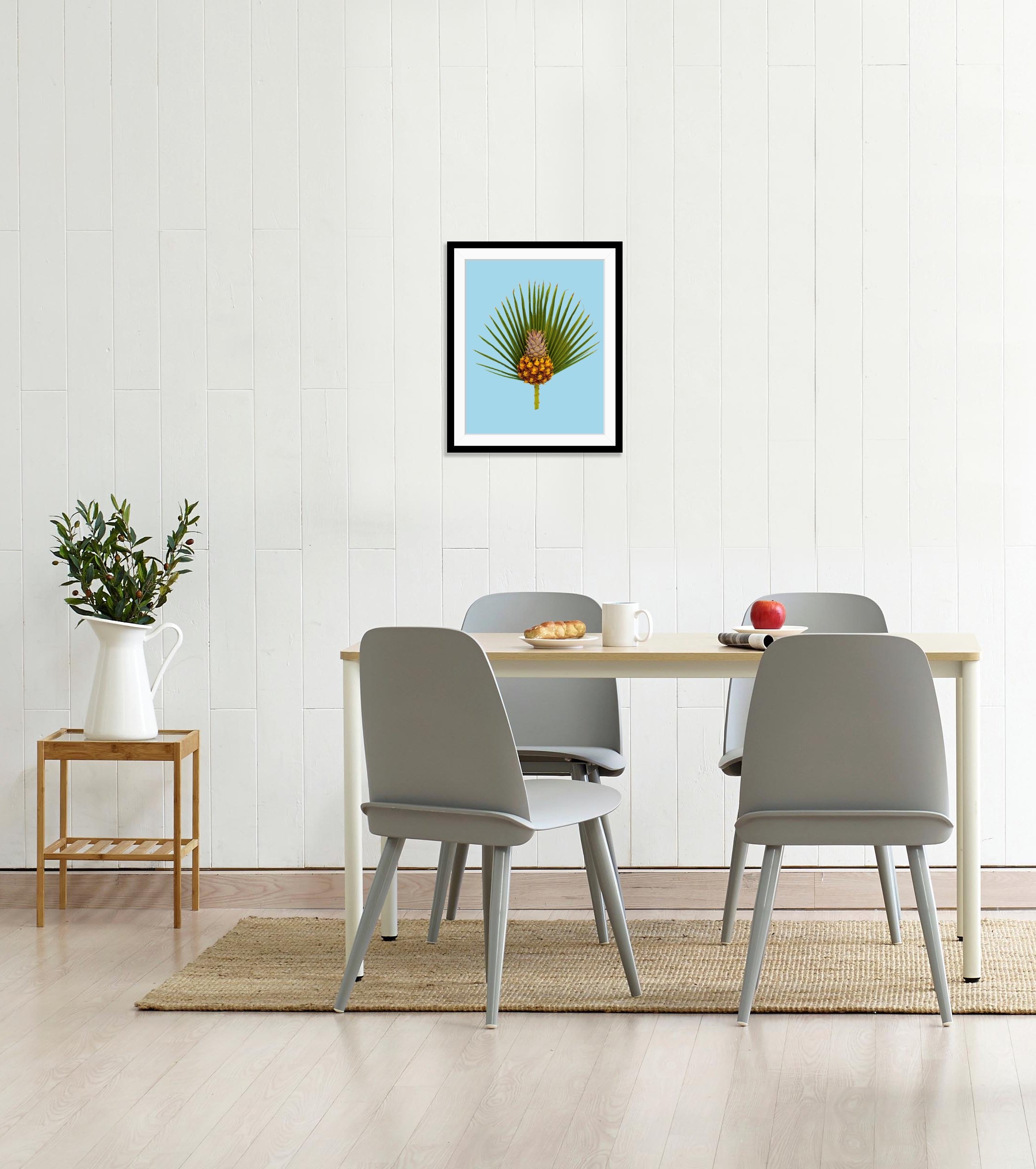 queence Bild »Diana«, Obst-Obst Bilder-Kunst-Ananas-Stechpalmen-Palmen, HD Premium Poster-Druck inkl. Holzrahmen