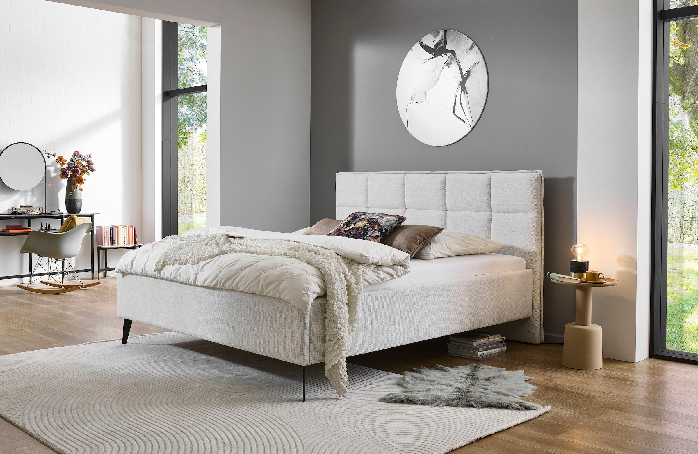 meise.möbel Polsterbett »Paulo wahlweise mit Bettkasten, erhältlich in den Breiten 160 & 180cm« wahlweise mit Holz- oder Metallfuß