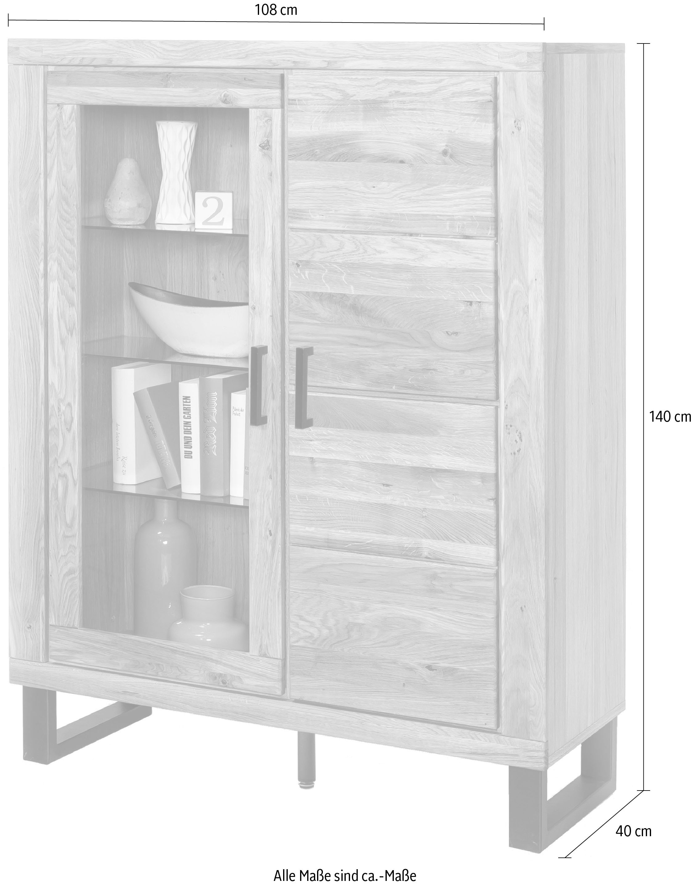 Home affaire Sideboard 1 Stk. tlg. Industriestil, Teilmassiv Eiche, schwarze Elemente, Modern