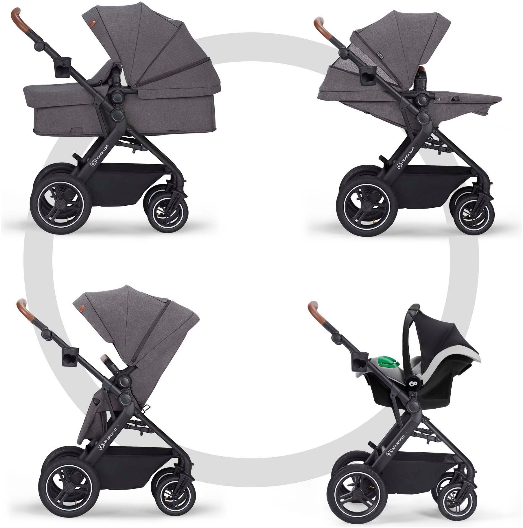 Kinderkraft Kombi-Kinderwagen »B-TOUR PRO 3in1« 22 kg inkl. Babyschale, Adaptern, Wickeltasche