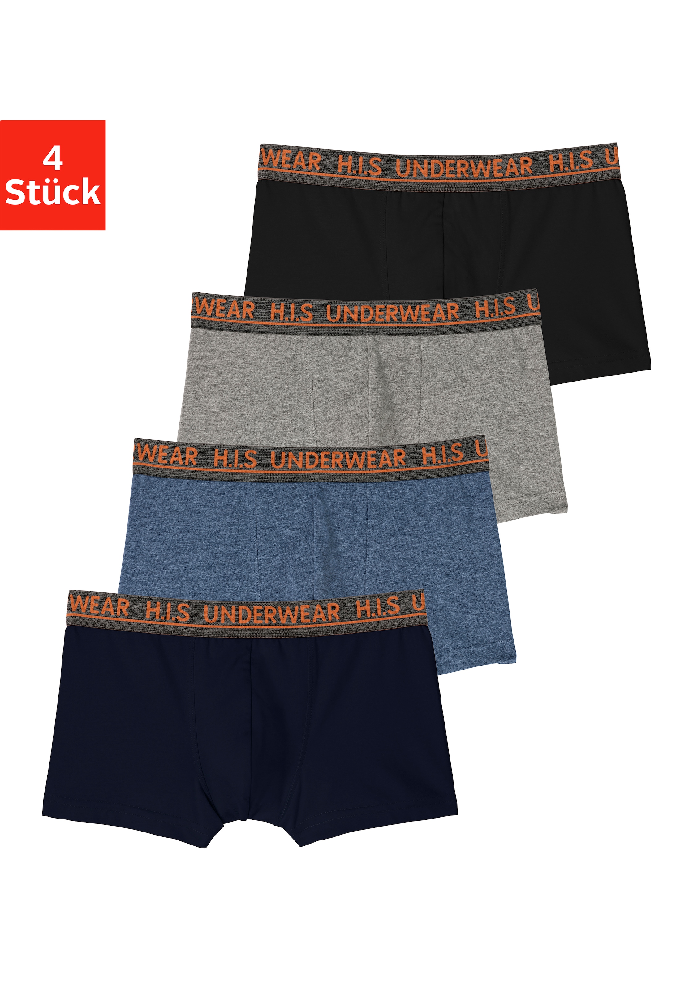 H.I.S Boxer »Boxershorts für Jungen« Packung, 4 Stk. mit meliertem Logo Webbund