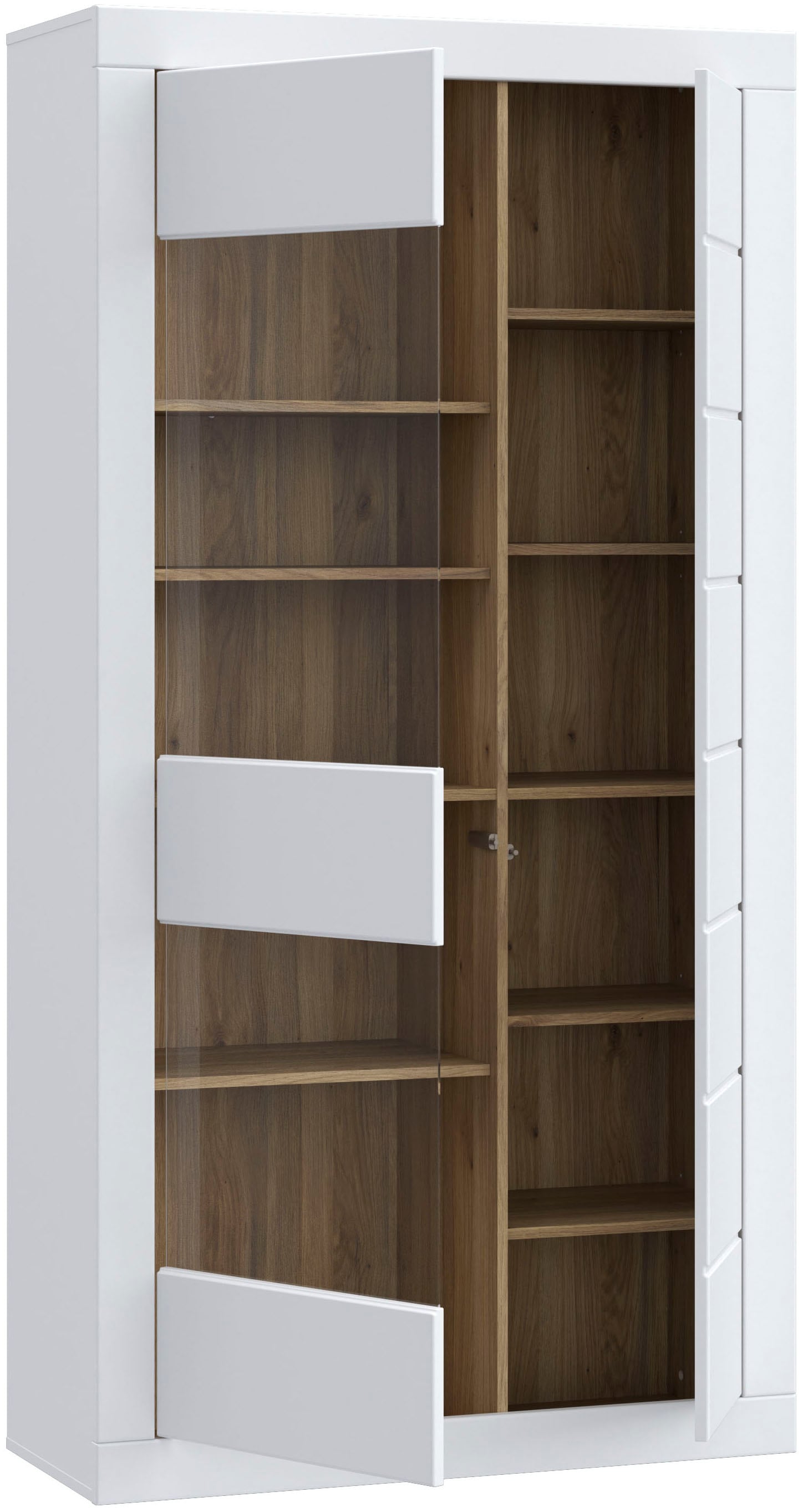 FORTE Vitrine »Lefkadas, Breite 101cm, Höhe 196cm«, Highboardvitrine, grifflose Front, breite Rahmenoptik mit Glaseinsatz