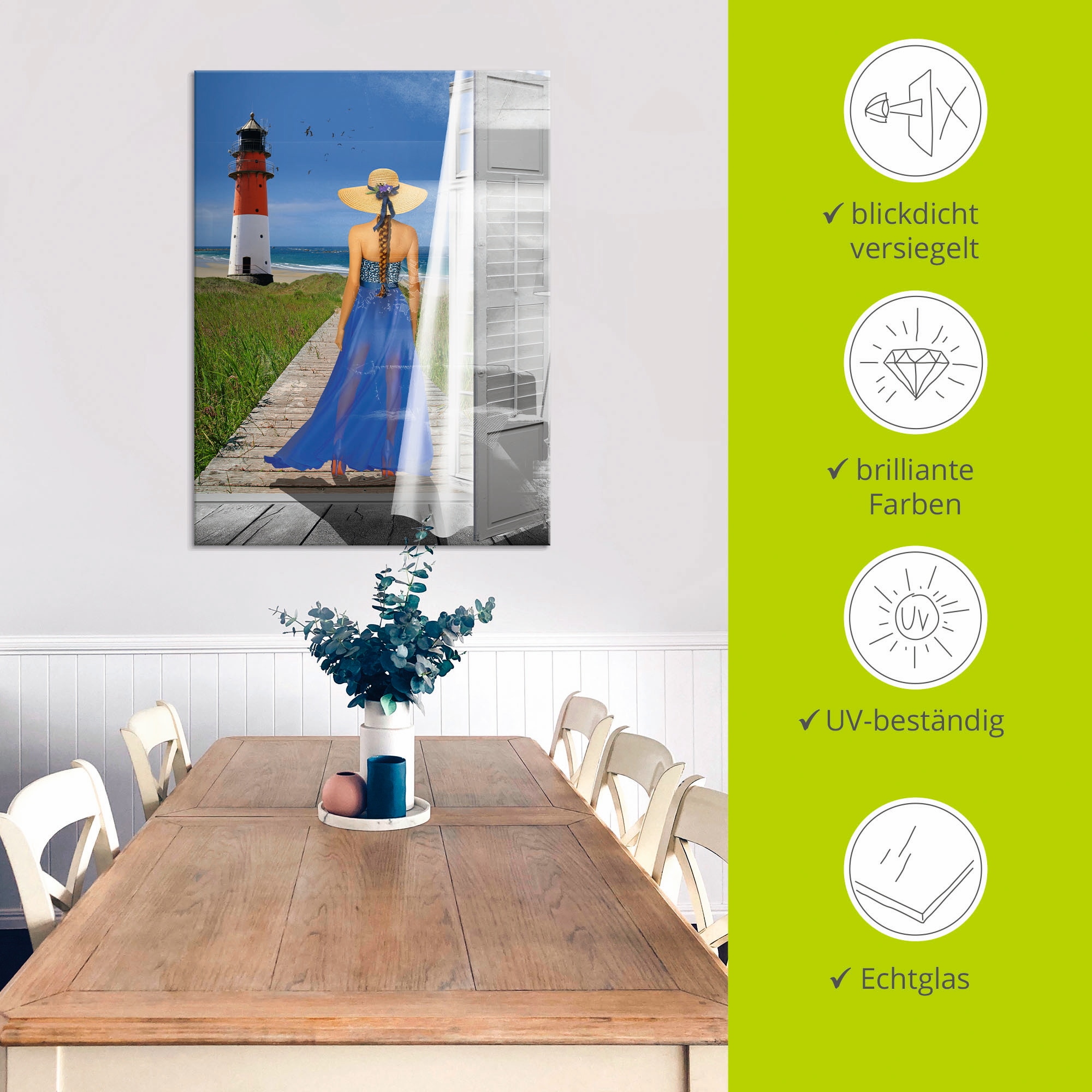 Artland Glasbild »Urlaub am Meer« Frau 1 Stk. tlg. in verschiedenen Größen