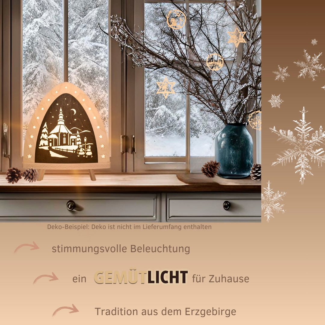 Weigla Lichterbogen »LED Seiffen, Dekolampe aus Holz, NATUR-BRAUN«, Erzgebirge garantiert, Weihnachtsdeko Innen, Weihnachtsbeleuchtung