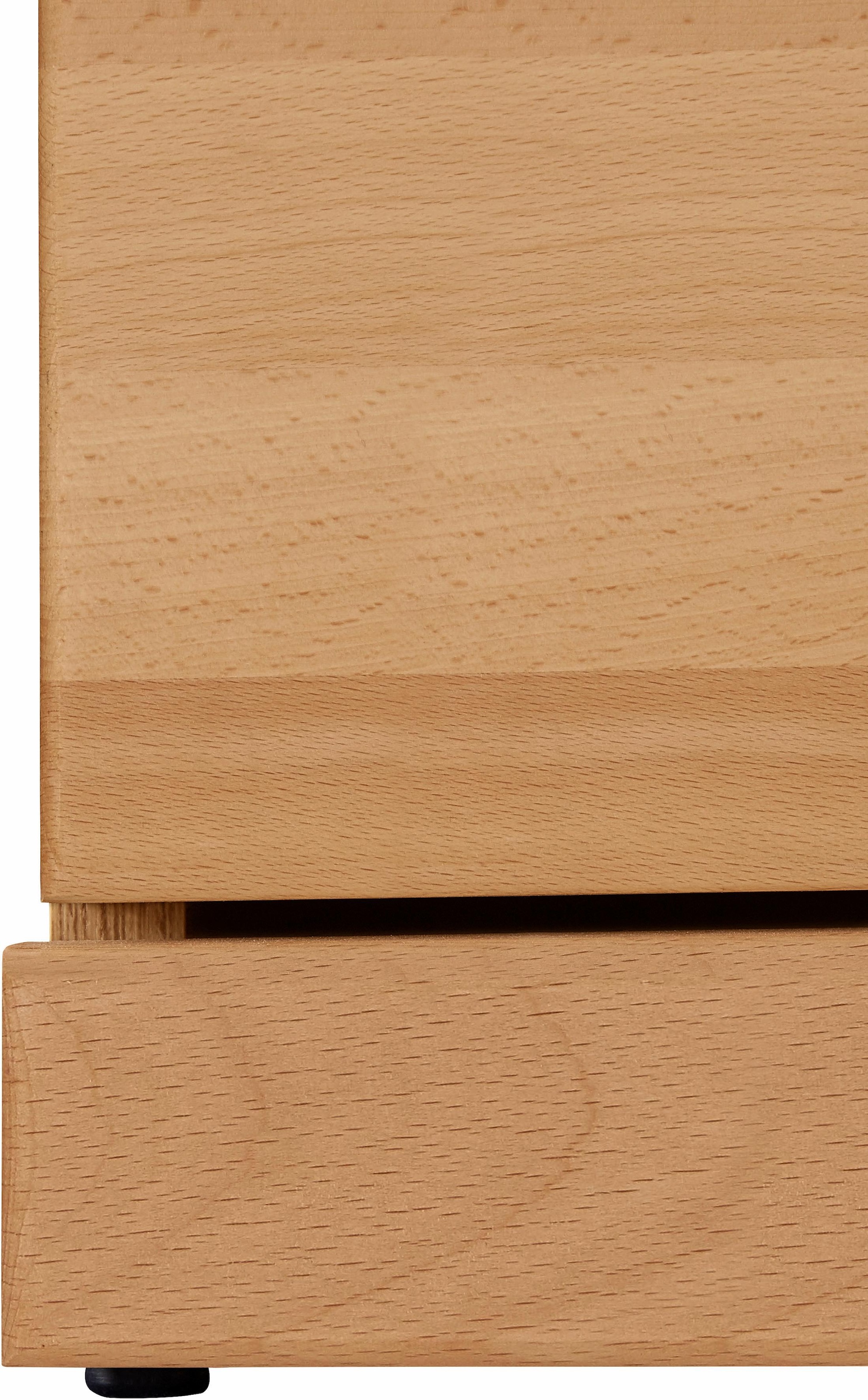 Home affaire Lowboard »Ribe,140cm breit, Fronten Massivholz,6 Fächer,Kabeldurchführung«, Korpus Holzwerkstoff,Glaseinsatz aus gehärtetem Glas,Böden versetzbar