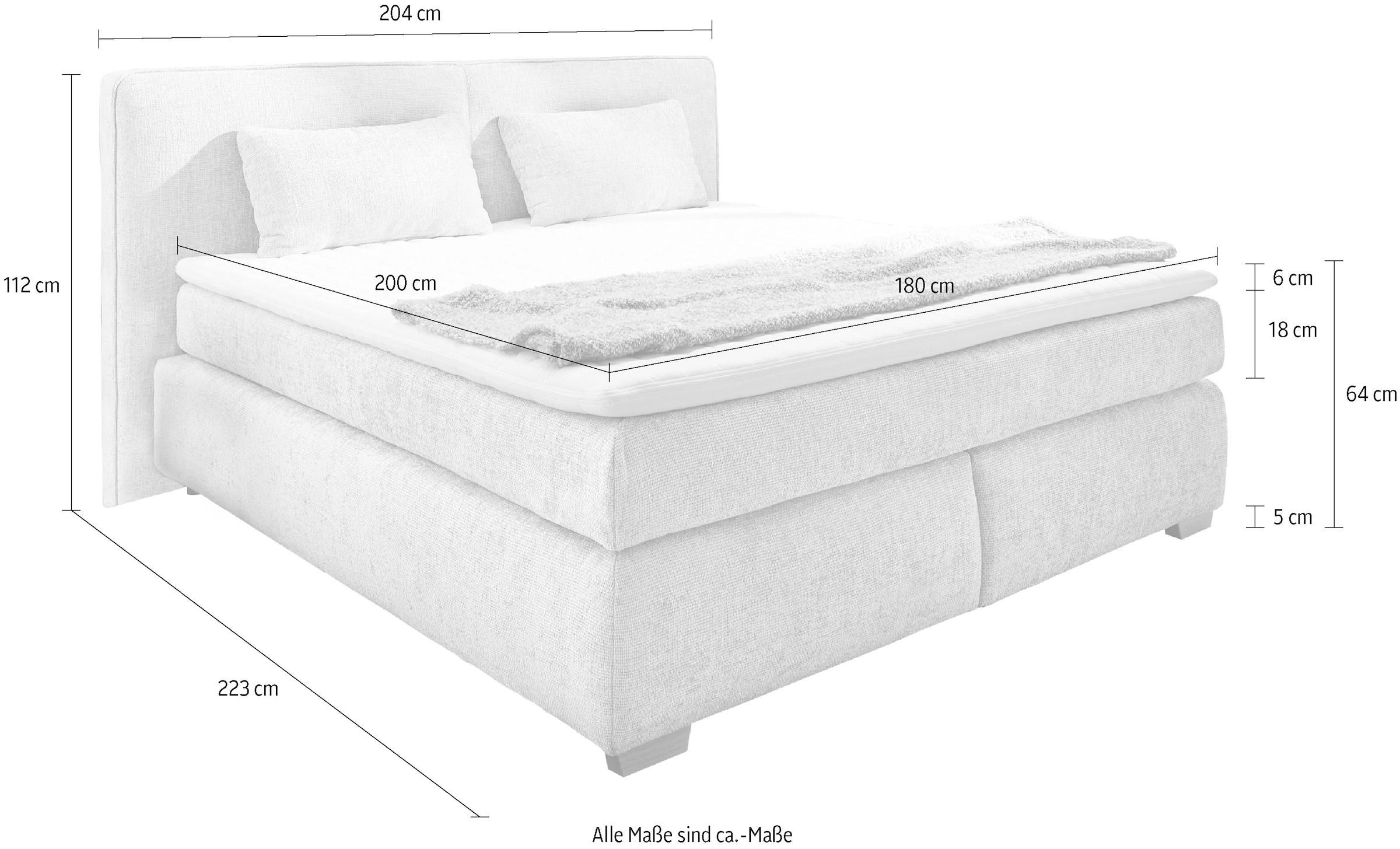 Jockenhöfer Gruppe Boxspringbett »Valentina in der Breite 180cm, beige, extra dickes Kopfteil mit Keder« 7-Zonen-TTFK-Matratzen, Visco-Topper, verschiedene Härtegrade wählbar