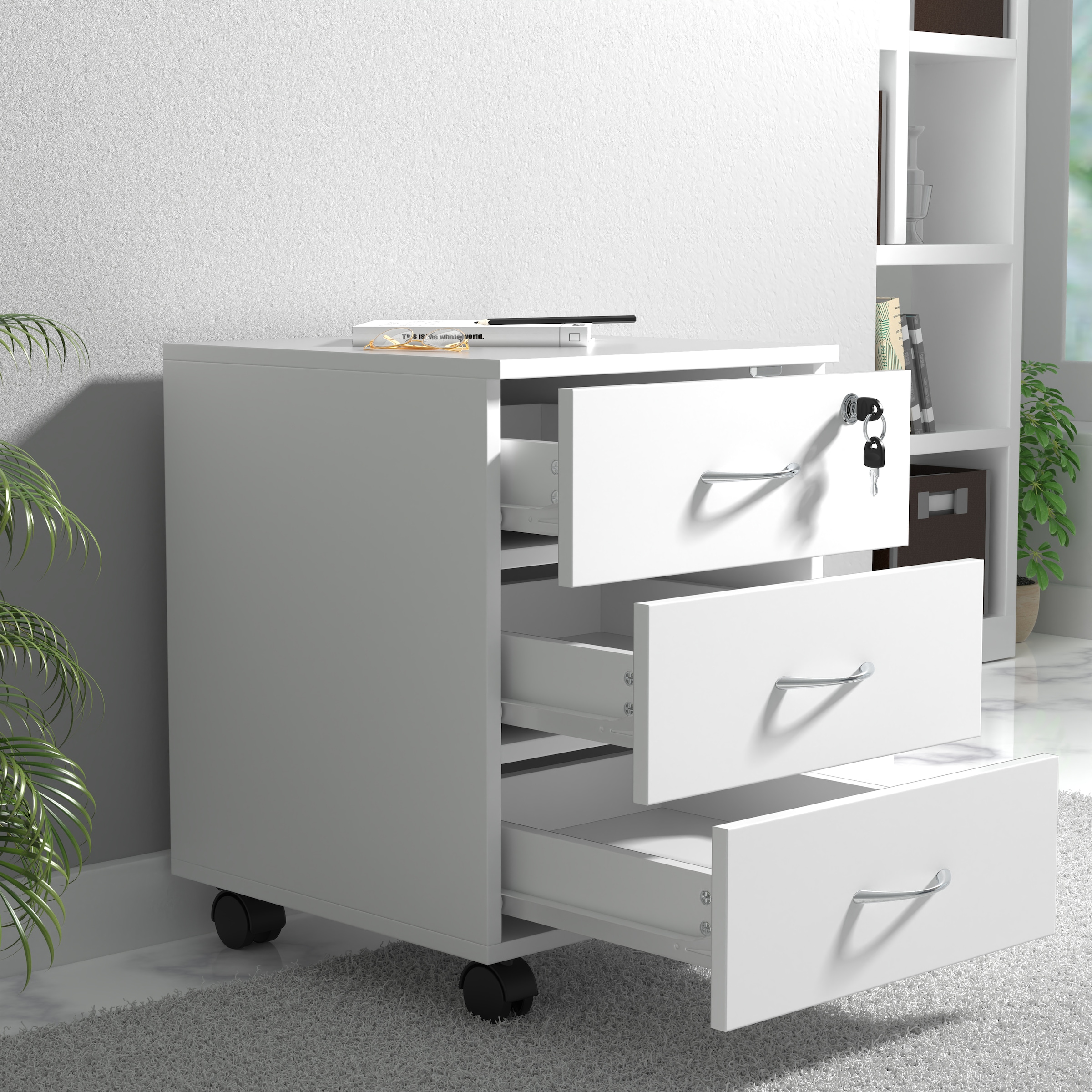 VCM Container »Holz Rollcontainer Büromöbel 3 Schubladen Baula L« 1 Stk. tlg.