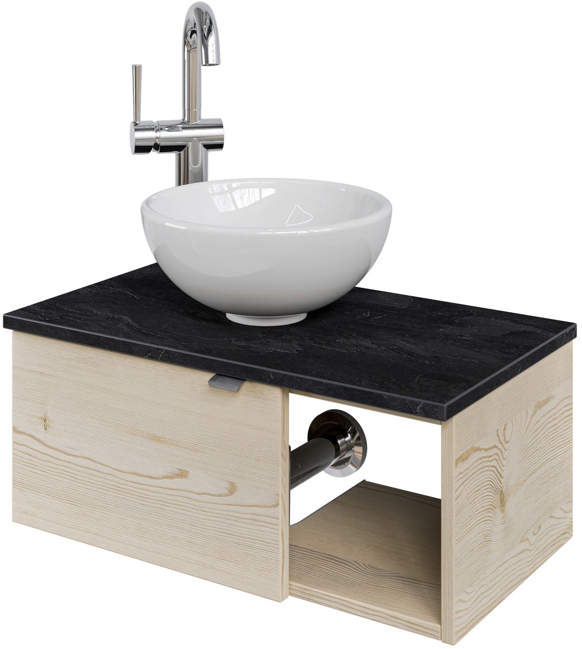 Saphir Waschtisch »Serie 6915 Waschschale mit Unterschrank für Gästebad, Gäste WC«, 61 cm mit Keramik-Aufsatzbecken, 1 Tür und 1 Fach