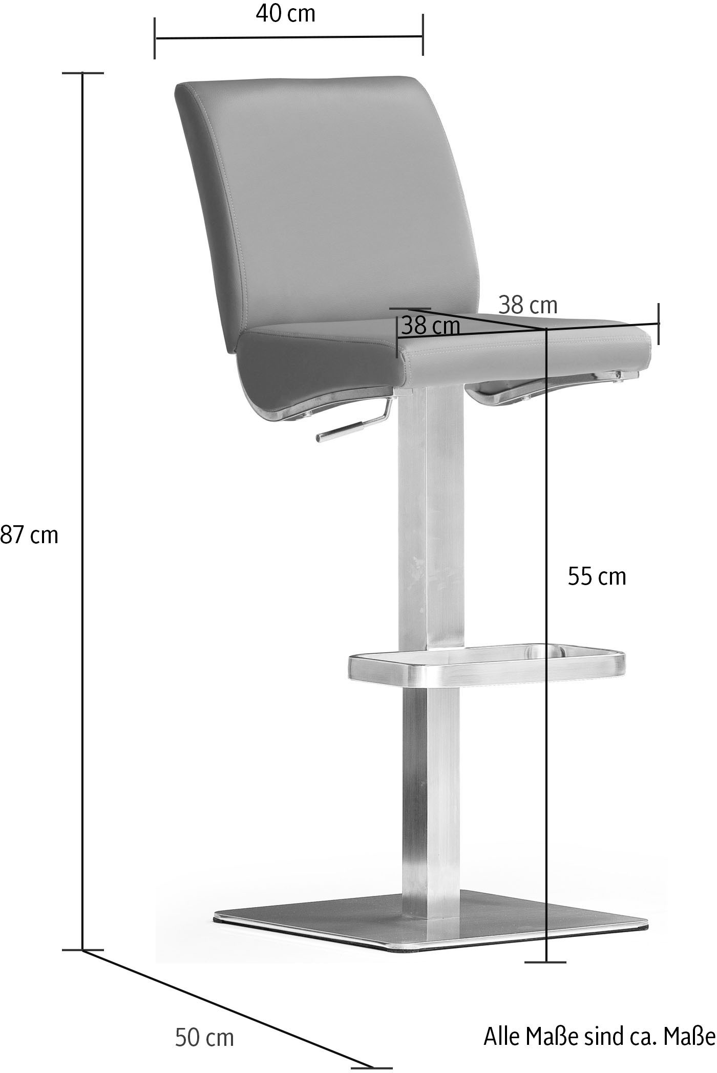 MCA furniture Bistrostuhl »BARBECOOL«, mit Rückenlehne, Bodenplatte eckig, 180° drehbar, Sitzhöhe von 55-80cm
