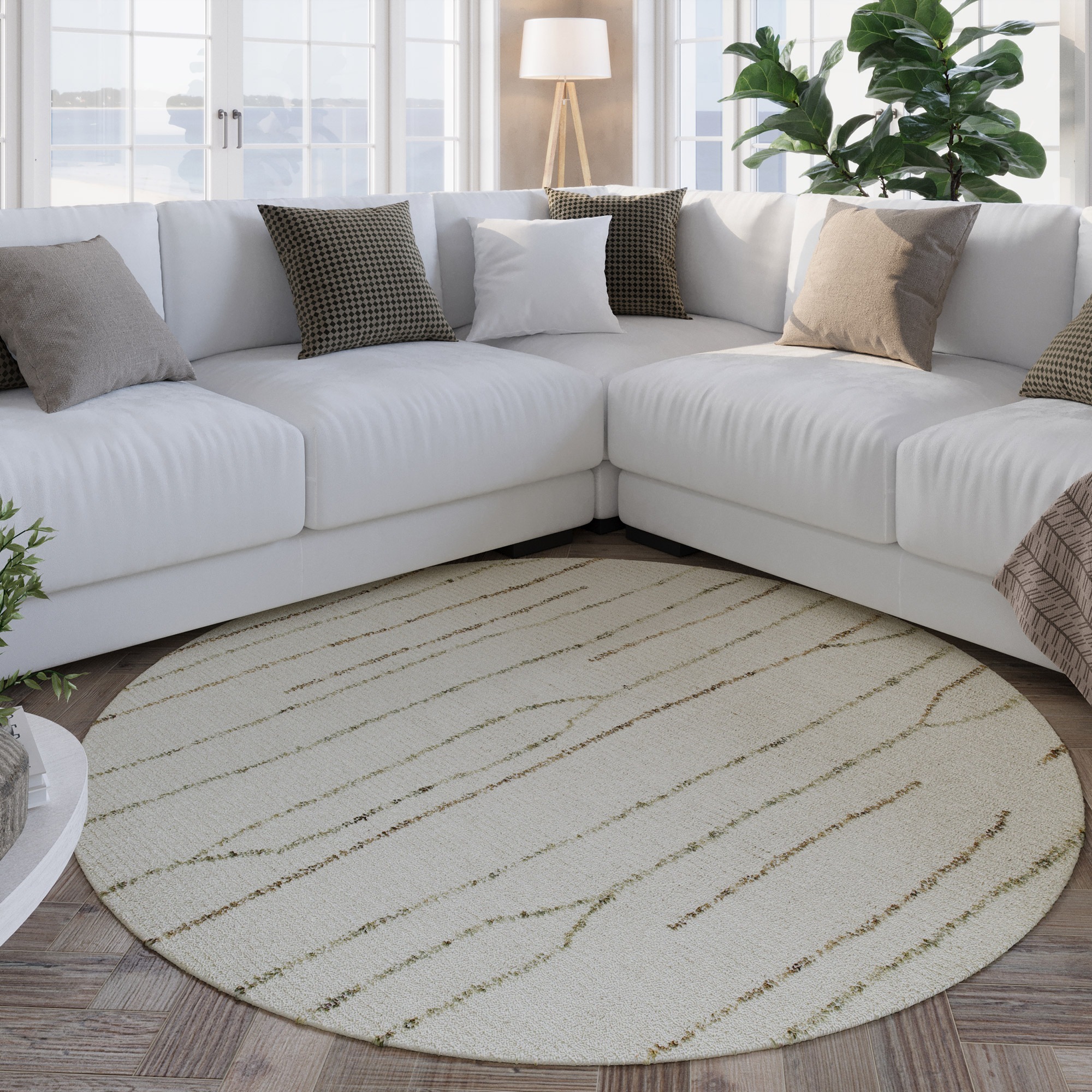 Wecon home Wollteppich »Hamptons THIRTYNINE«, rund, 10 mm Höhe, Schurwolle, Kurzflor, Wohnzimmer, Schlafzimmer, elegant, Linien-Muster