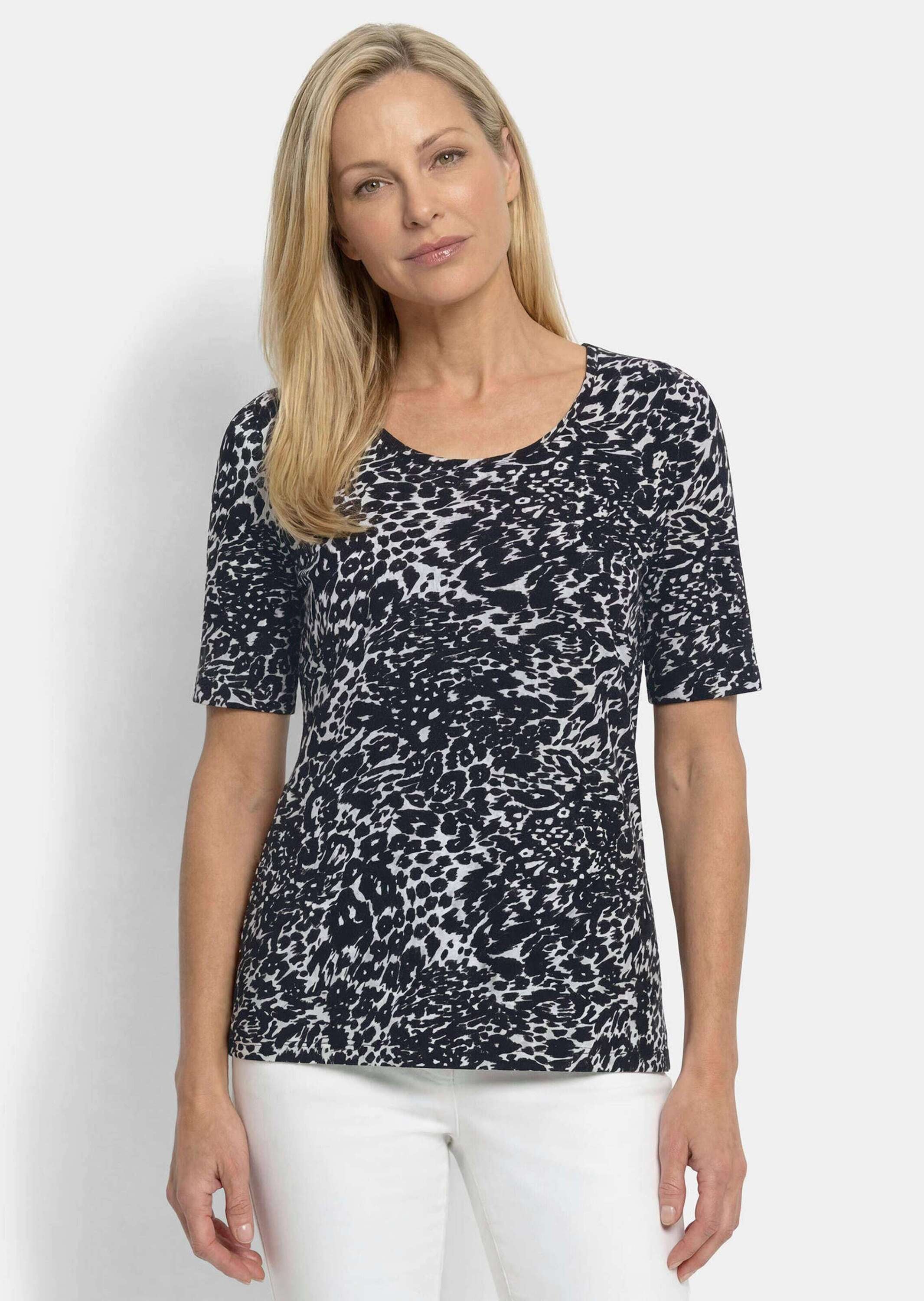 GOLDNER Kurzarmshirt »Viskoseshirt mit Leo Print« stretchbequemer Viskosejersey