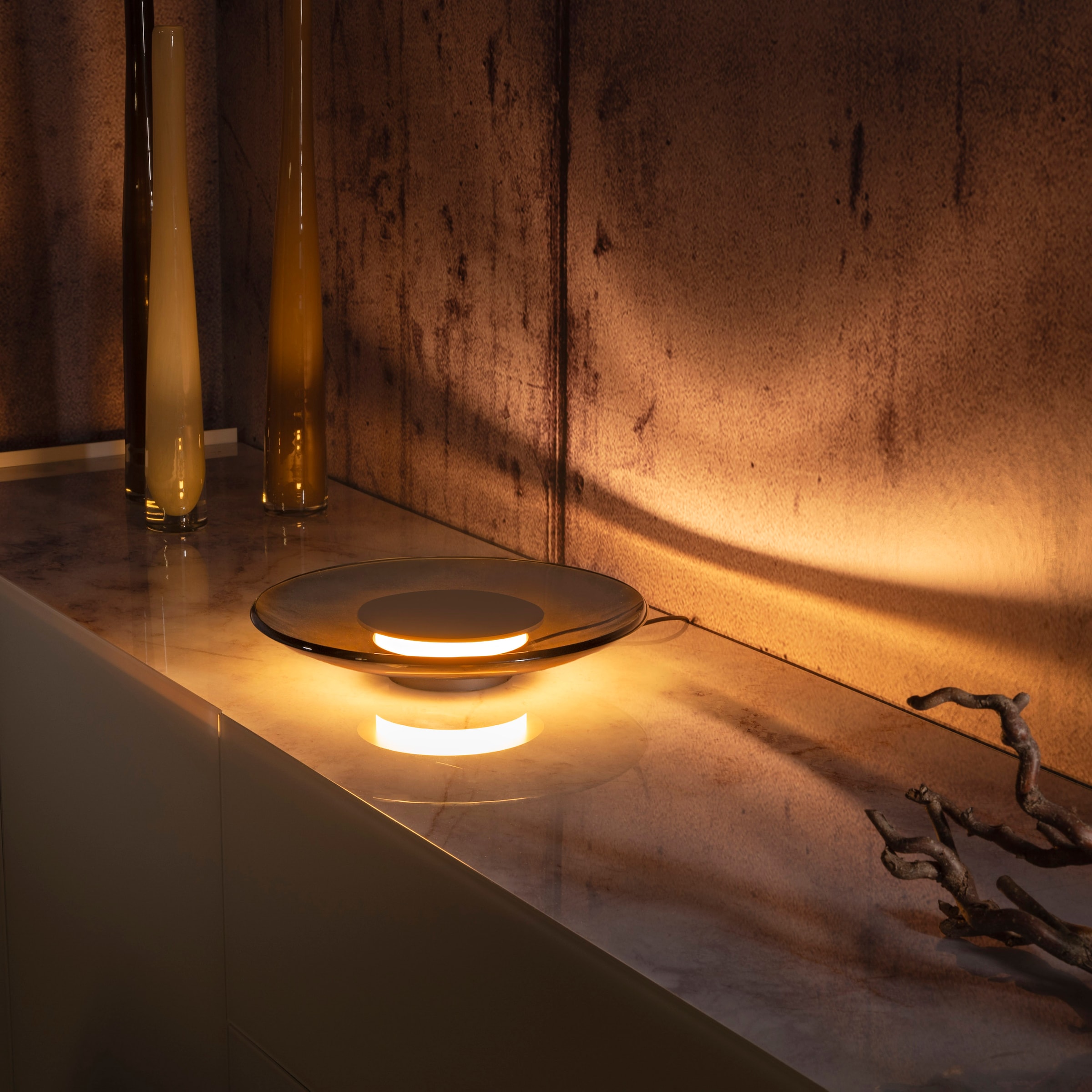 Neuhaus PURE LED Tischleuchte »PURE Moon« LED-Board 1 Stk. Warmweiß Stufenloses dimmen per Touchdimmer, Glas amberfarben