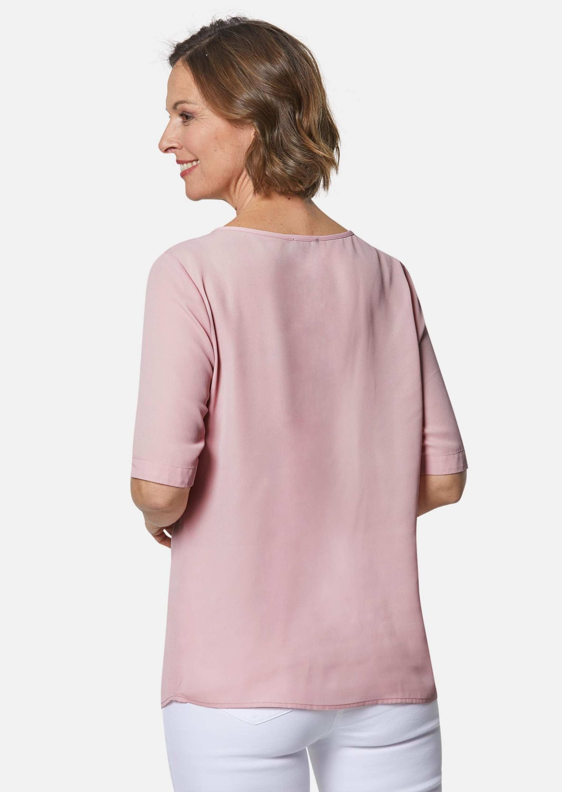GOLDNER Kurzarmbluse »Kurzgröße Feminine Bluse mit Ausschnittlösung« Ohne