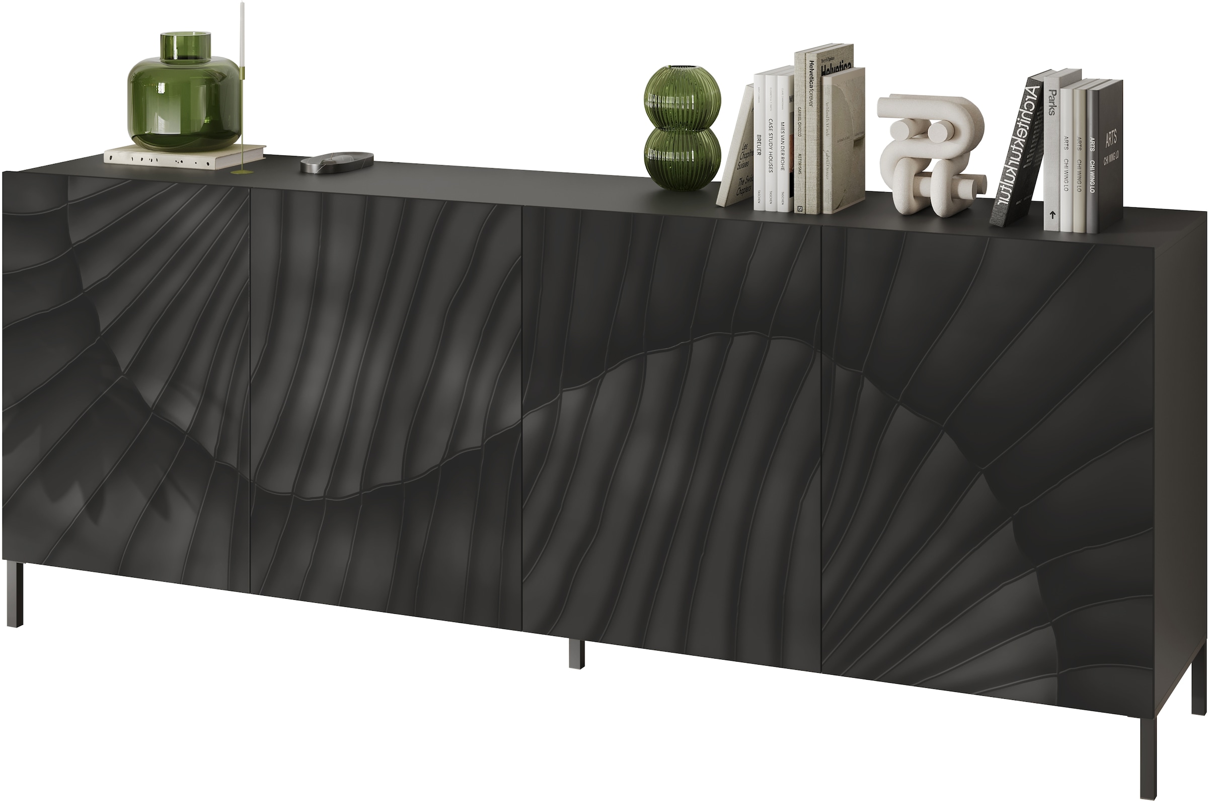 INOSIGN Sideboard »Snake, Kommode, Anrichte, Stauraummöbel Breite 241 cm, Siebdruck-Front«, moderne Wohnmöbel, 4 Türen, viel Stauraum, stilvoll und funktional