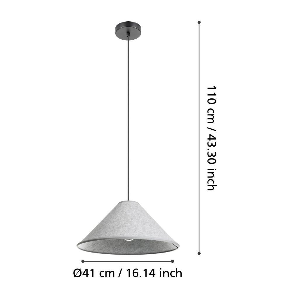 EGLO Hängeleuchte »ALSAGER« E27 1 Stk. Pendelleuchte, Filz in Grau und Metall in Schwarz, E27 Fassung, Ø 41cm