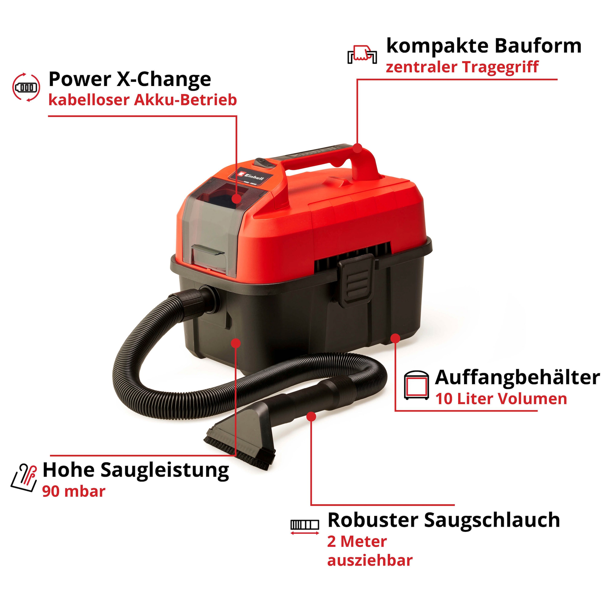 Einhell Nass-Trocken-Akkusauger »TE-VC 18/10 Li-Solo«, Power X-Change, ohne Akku und Ladegerät