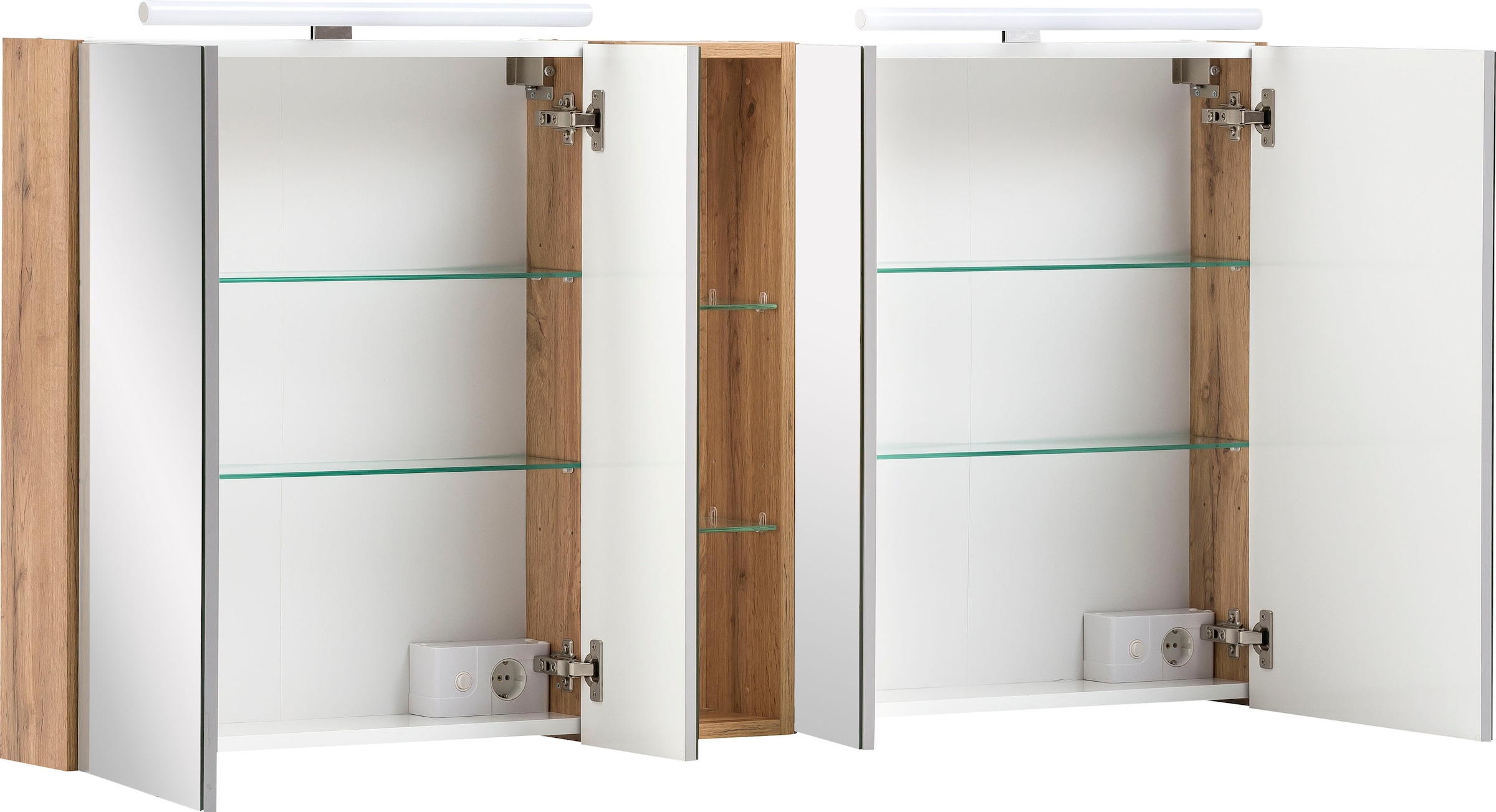 Schildmeyer Spiegelschrank »Duo made in Germany«, Breite 141,6 cm, 4-türig, 2x LED-Beleuchtung, Schalter-/Steckdosenbox