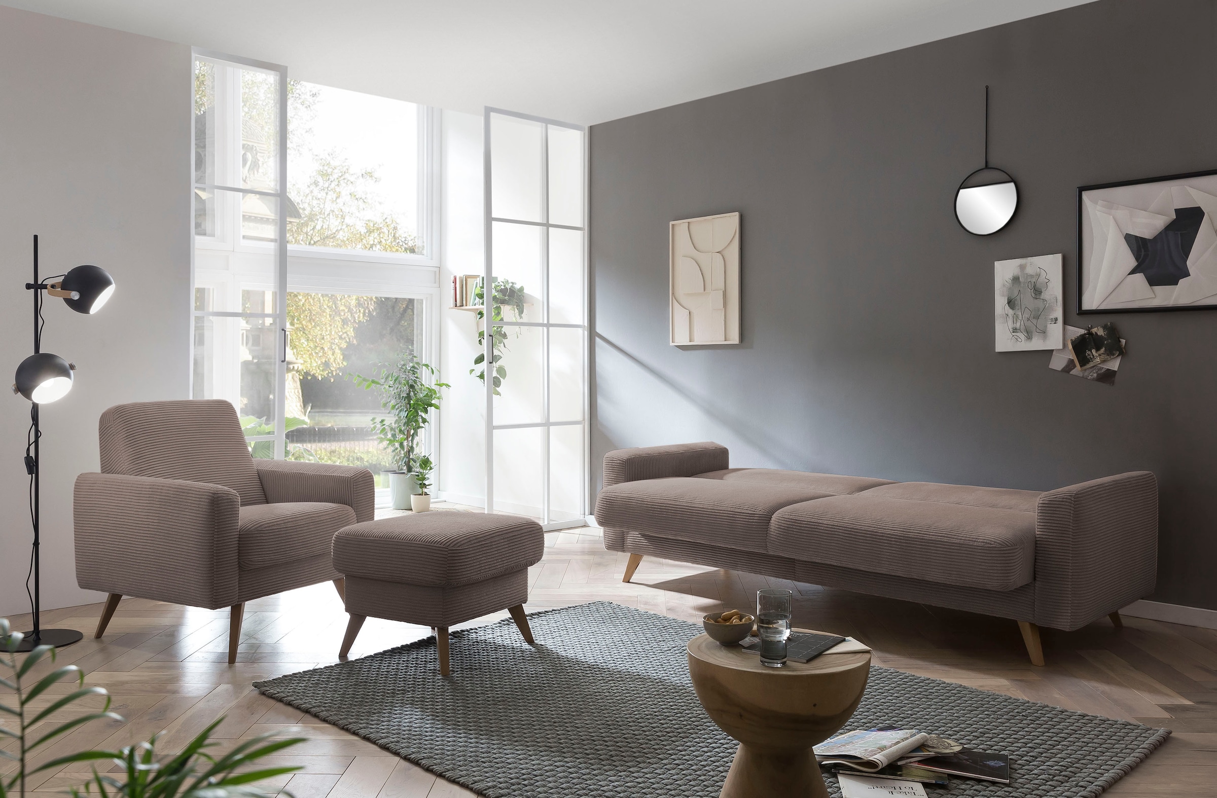exxpo - sofa fashion 3-Sitzer »Samso, elegant und bequem, aktueller Cord Bezug, Kippcouch«, hochwertige Verarbeitung, Schlafsofa inkl. Bettfunktion und Bettkasten