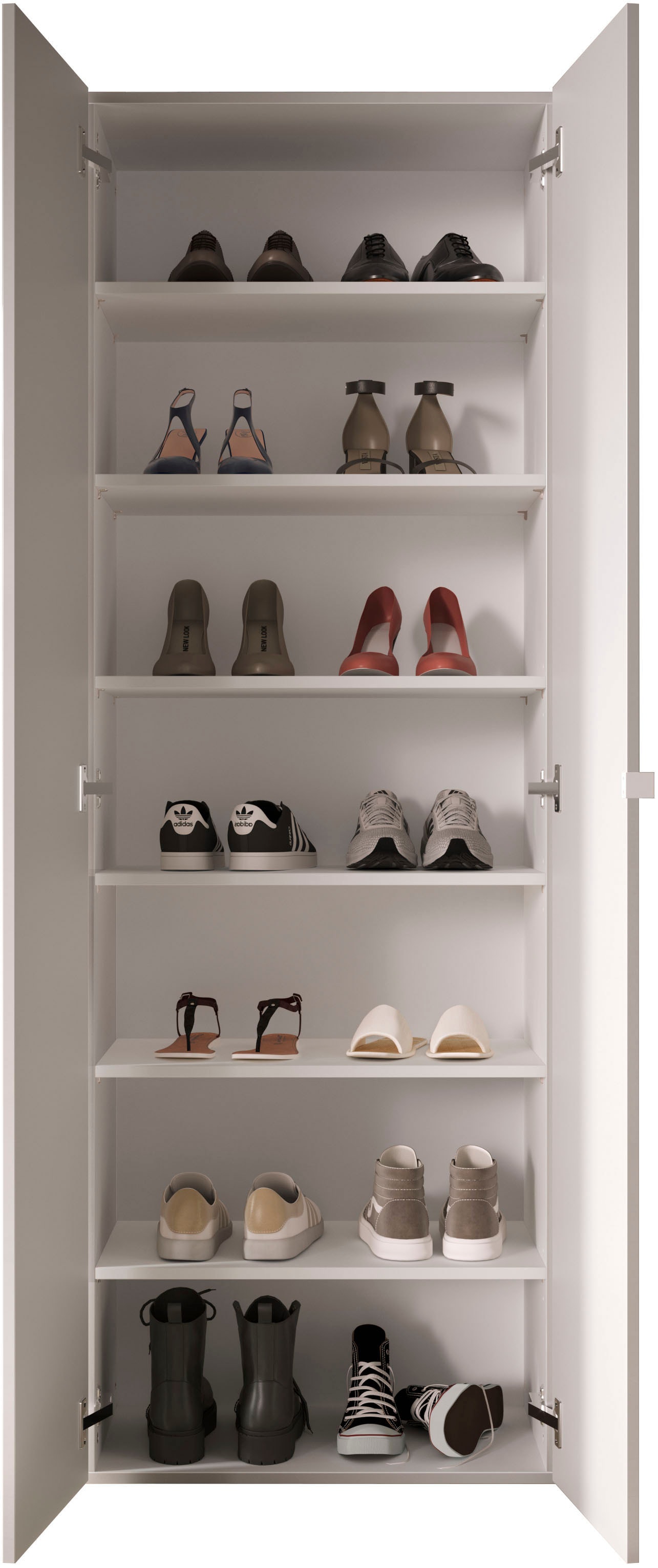 INOSIGN Schuhschrank »SMILE Breite 63 cm, Höhe 184 cm, Schuhregal mit 7 Ebenen,«, Schuhkommode in Weiss Hochglanz Lack