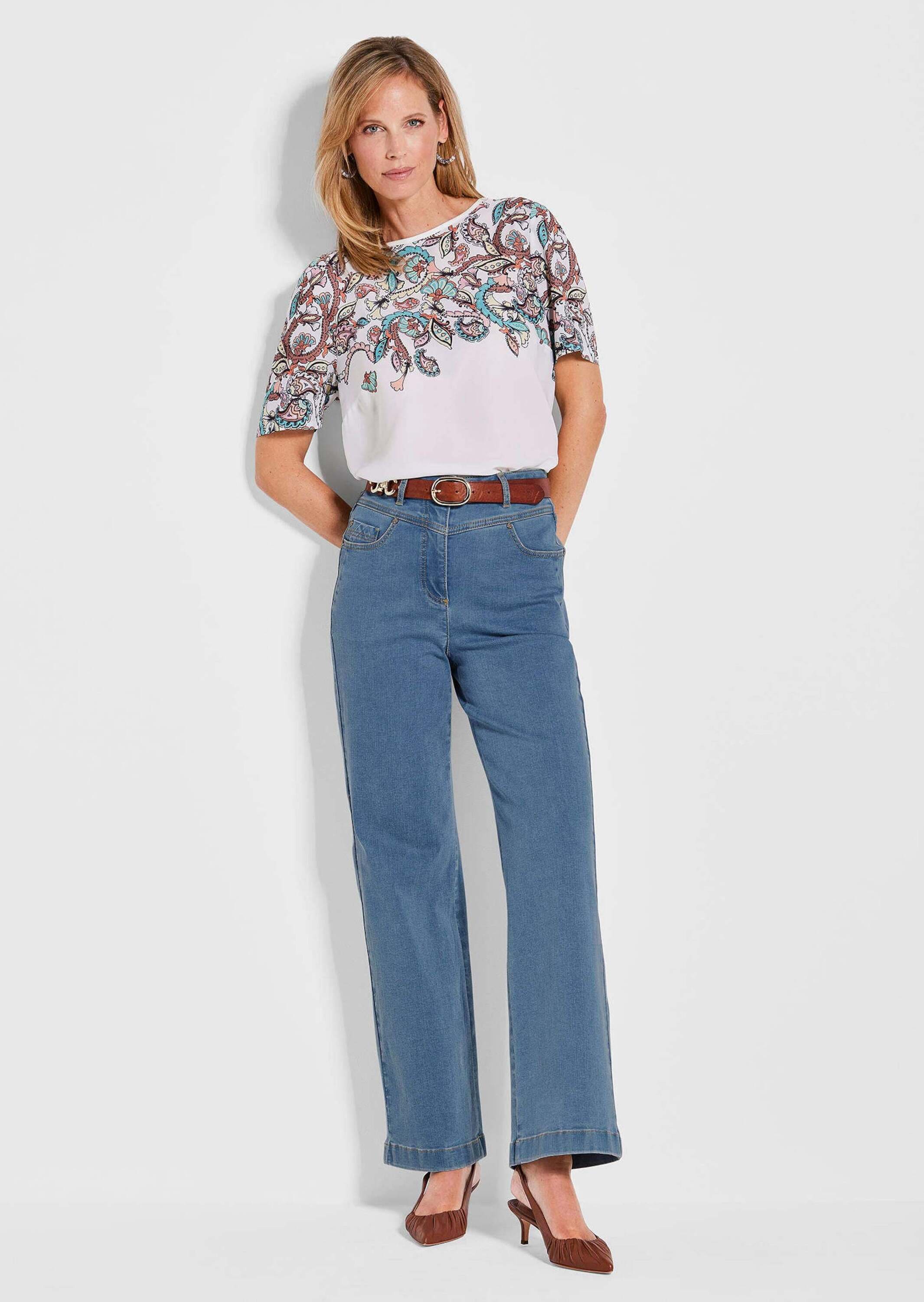 GOLDNER Stretch-Jeans »Kurzgröße Weite Jeans VERA in Blau, Kontrastnähte«