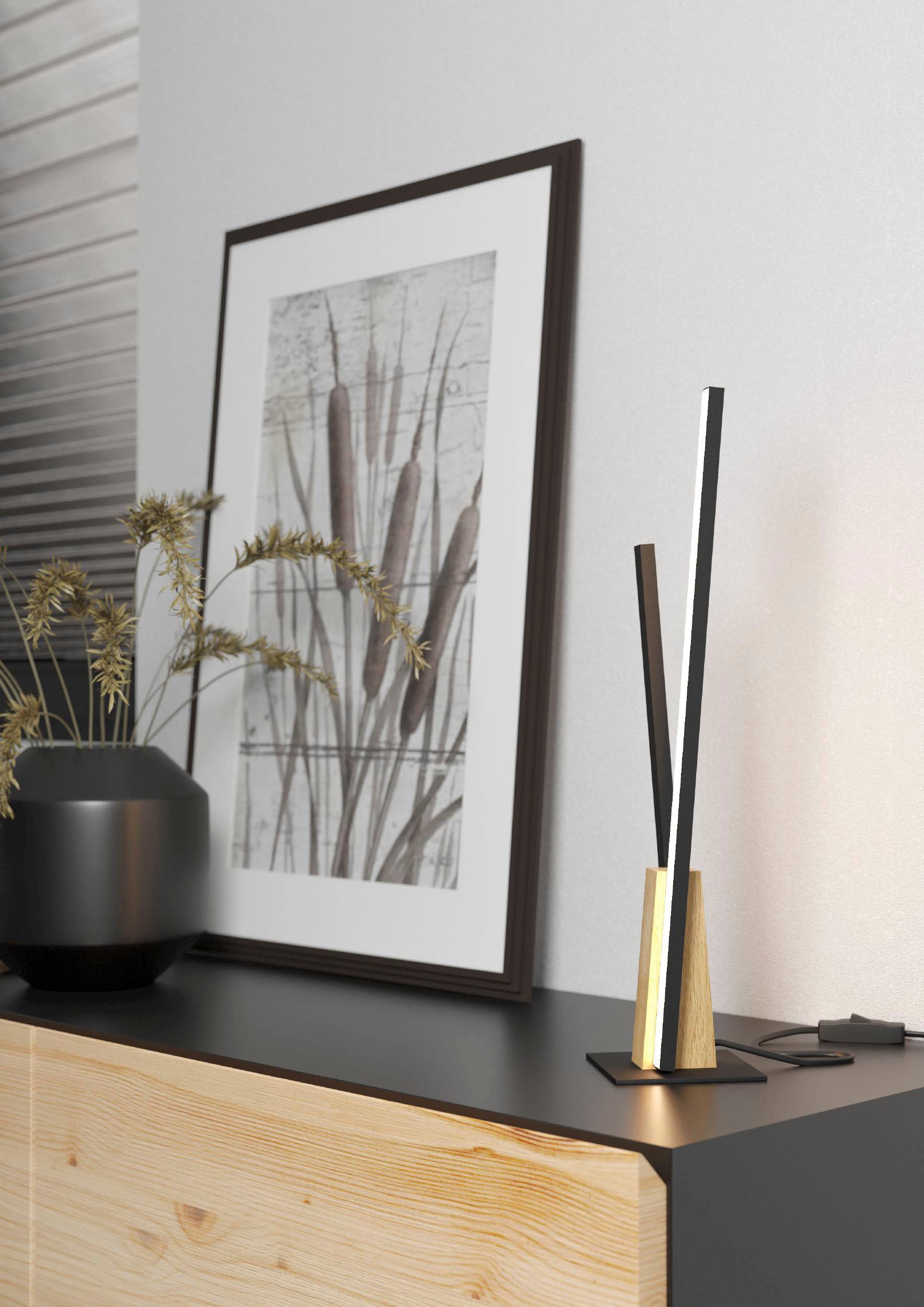 EGLO Tischleuchte »PANAGRIA« LED-Modul 1 Stk. Warmweiß Tischleuchte in schwarz und braun aus Alu, Stahl, Holz  - Warmweiß