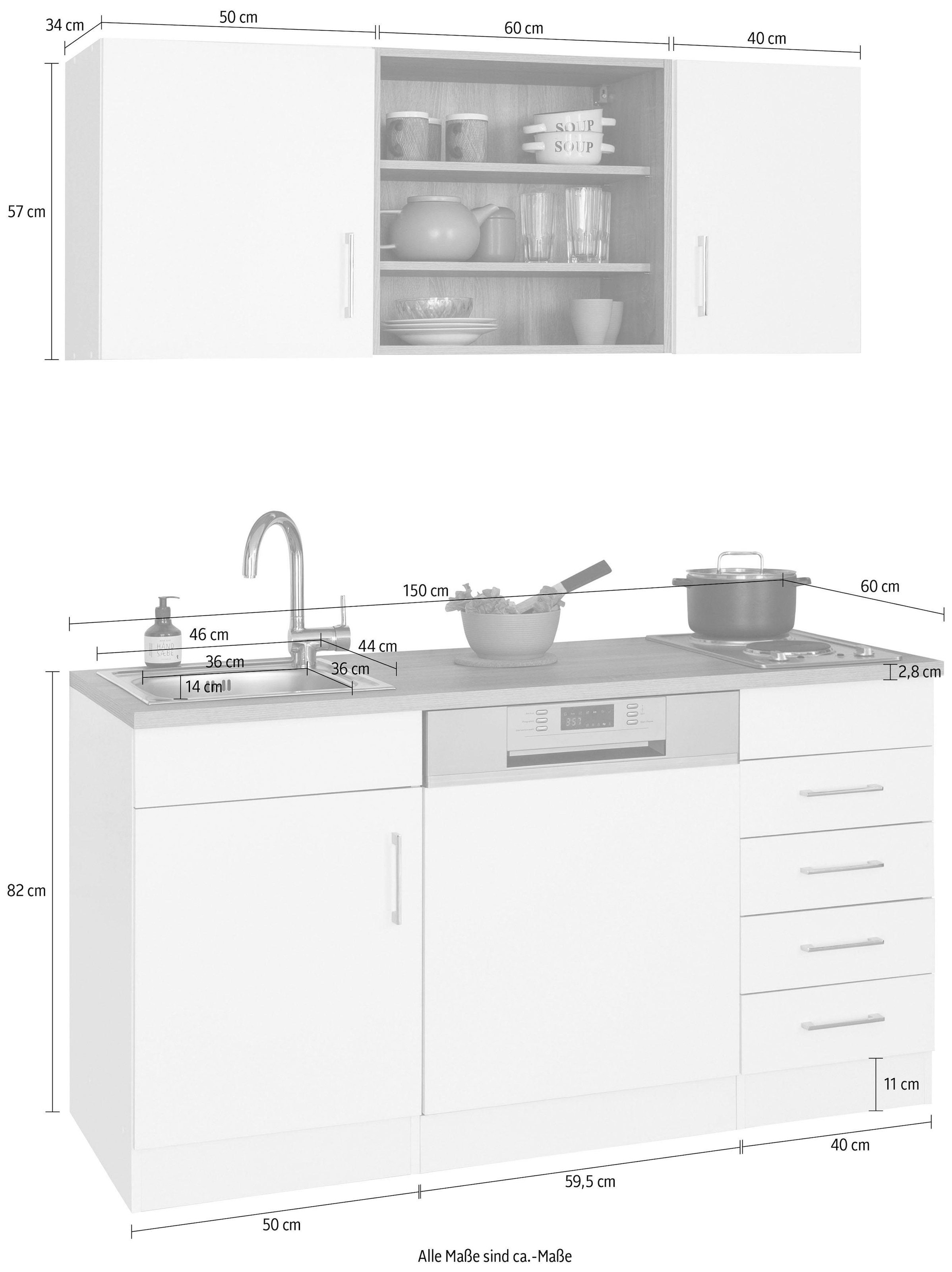 KOCHSTATION Pantryküche »KS-Mali«, Breite 150 cm, mit E-Geräten