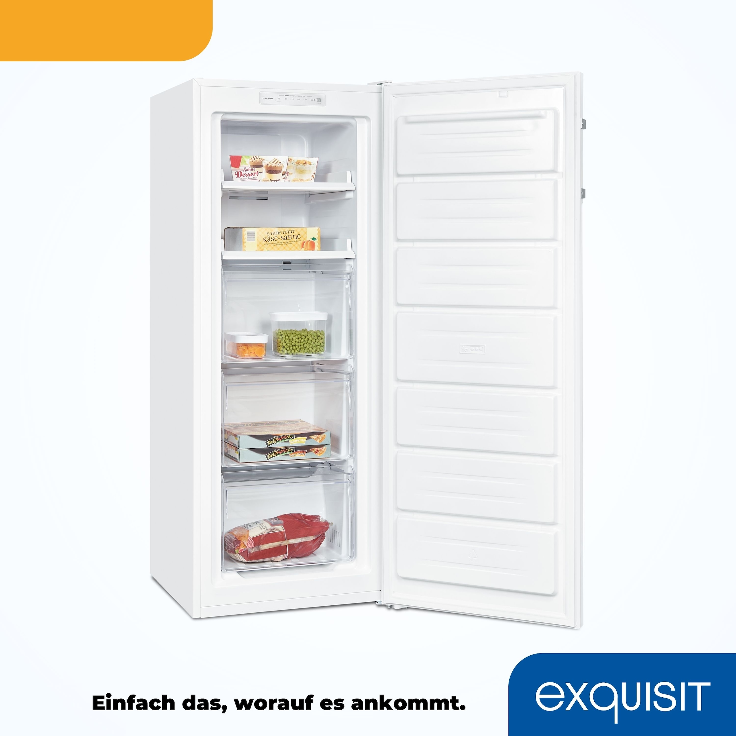 exquisit Gefrierschrank »GS231-NF-H-040D weiss«, 143 cm hoch, 54 cm breit, 161 Liter Nutzinhalt, NoFrost, Schnellgefrieren