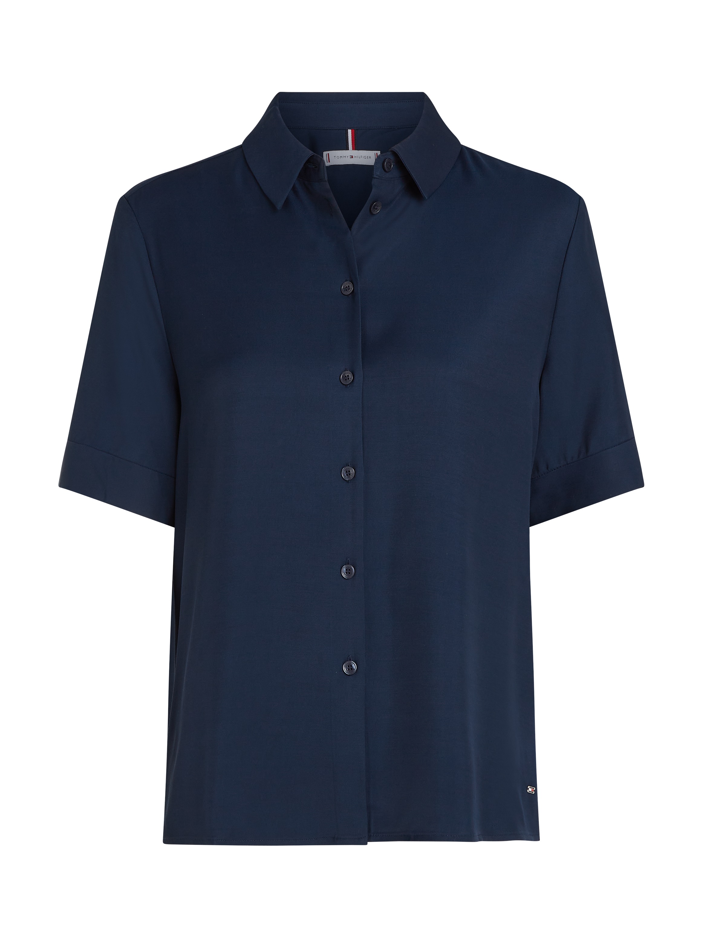Tommy Hilfiger Kurzarmshirt »SOFT VISCOSE S/S SHIRT«, in Unifarbe, mit Metalllabel