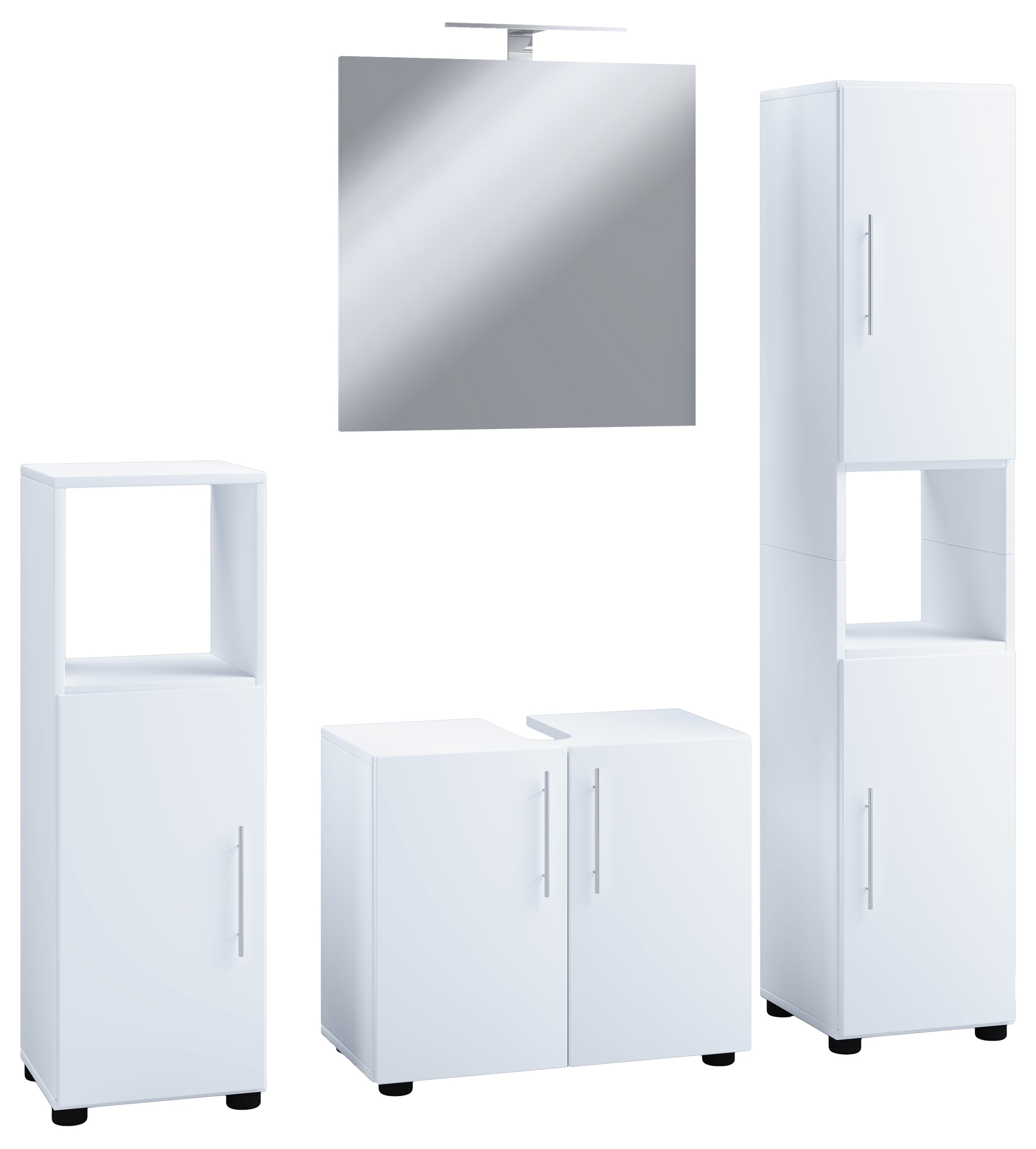 VCM Waschbeckenunterschrank »VCM 4-tlg. Badmöbelset | Badmöbel | Set aus Unterschrank, Midischrank, Hochschrank und Spiegel | Badezimmermöbel ¿ Flandu II«, (4 St.)