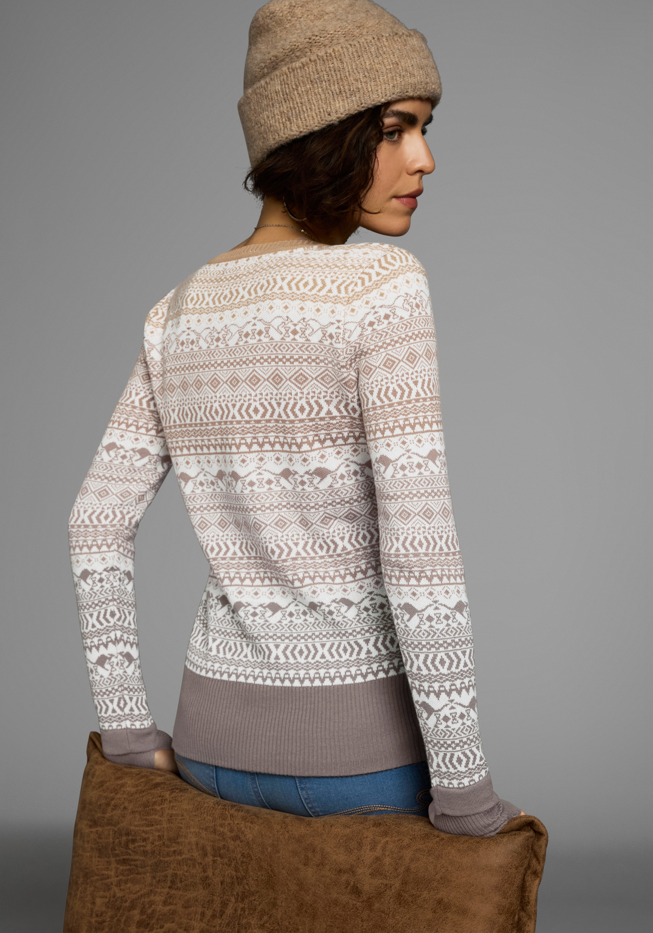 KangaROOS Jacquardpullover im Norweger-Muster mit kleinen Kängurus