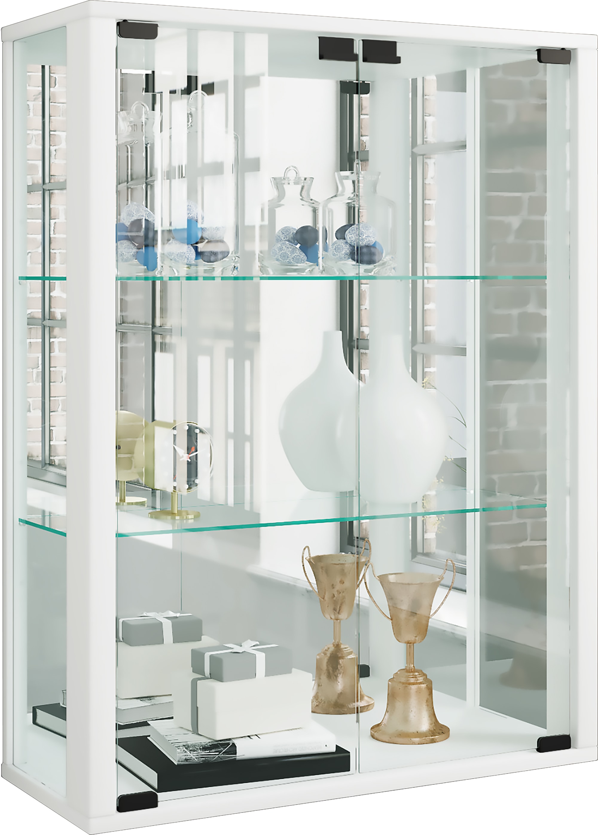 VCM Wandregal "Wandvitrine Hängevitrine Glasvitrine Udina Spiegel" 1 Stk. tlg.