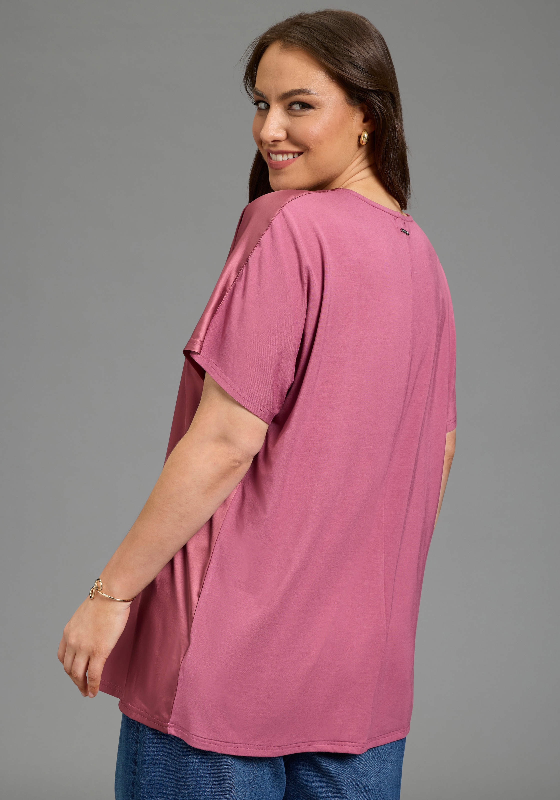 Laura Scott CURVE Satinbluse figurumspielende Passform, mit Falteneinsatz vorne, V-Ausschnitt