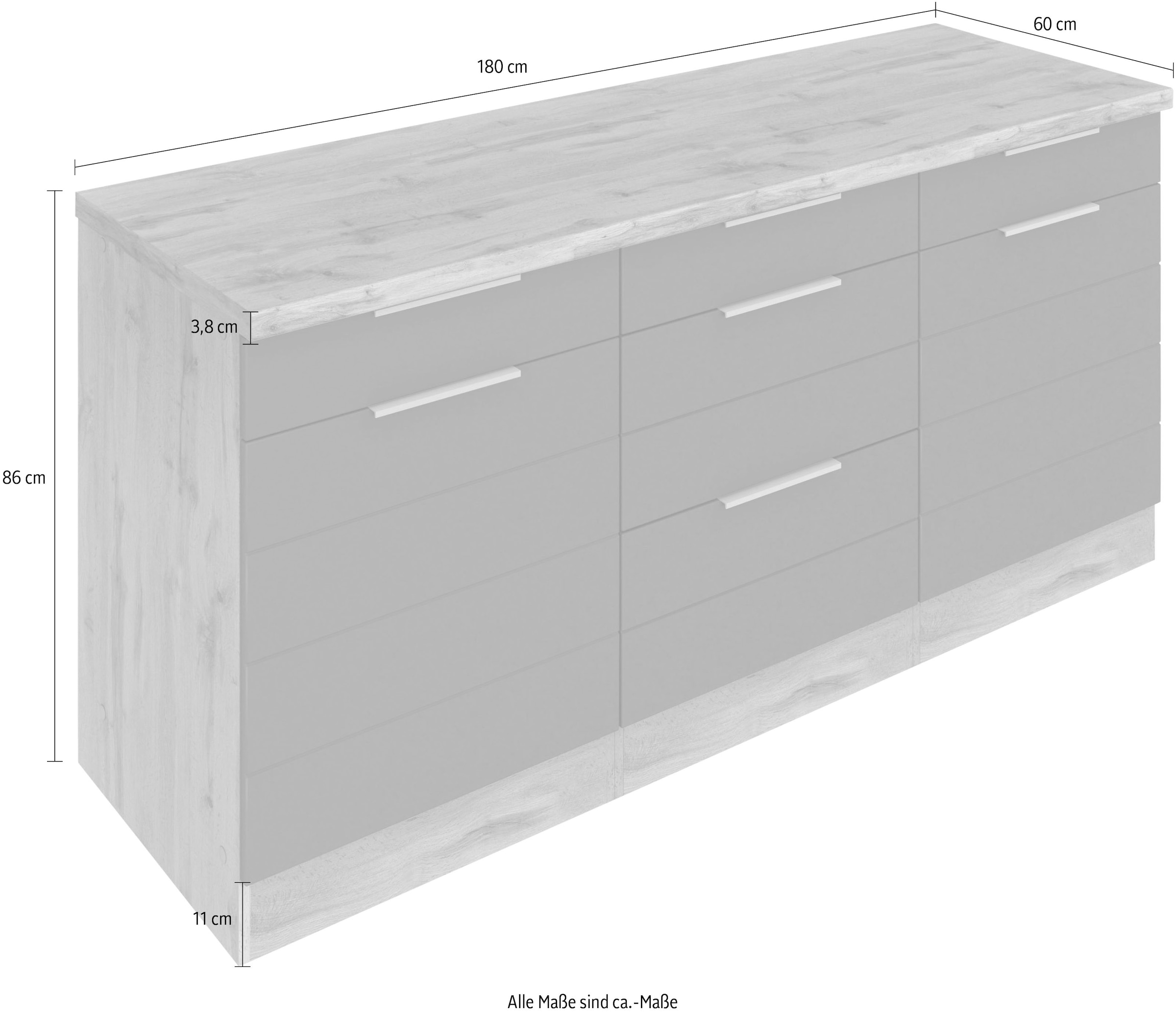 KOCHSTATION Unterschrank »KS-Luhe« 180 cm breit, für viel Stauraum, MDF-Fronten mit waagerechter Lisene