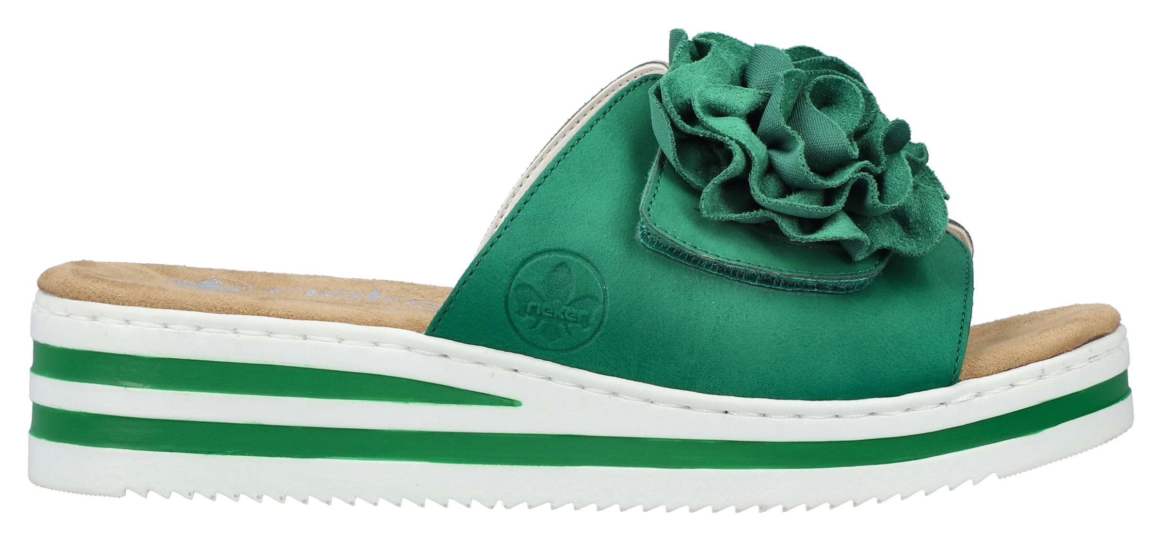 Rieker Pantolette, Sommerschuh, Poolslide, Strandschuh, Keilabsatz, mit Klettverschluss