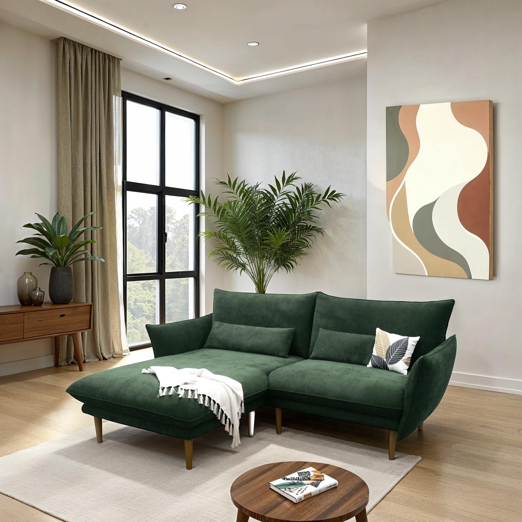 DOMO collection Ecksofa »Leuven kompakte Stellmaße, Breite 200 cm, schmale Armlehnen, L-Form« angenehm feste Polsterung, bodenfrei, 19 cm hohe Holzfüße