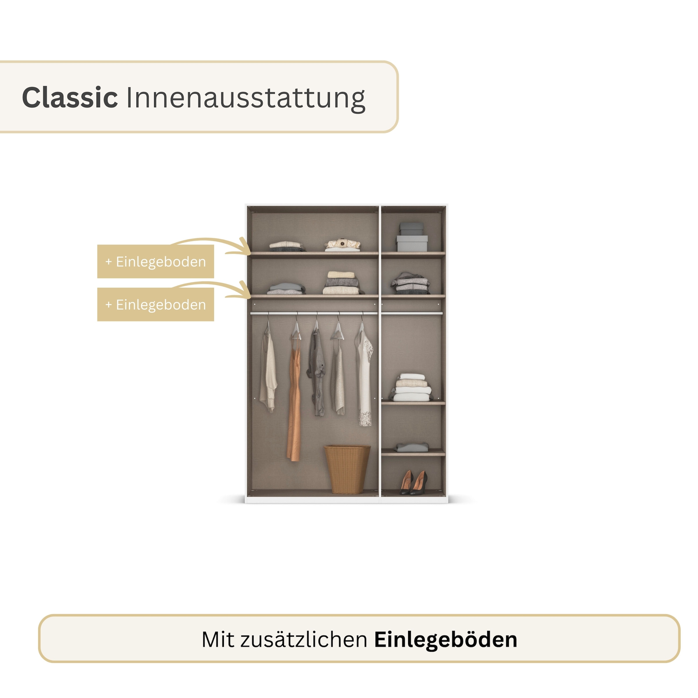 rauch Drehtürenschrank »Schrank Garderobe SKAT SHINE Breiten 151/201/251/301cm, Höhe 223/235cm« 3 verschiedene Ausstattungen BASIC/CLASSIC/PREMIUM (inkl. SOFT-CLOSE),  edle Schrankfront mittig hochwertige Glasrahmentüren MADE IN GERMANY