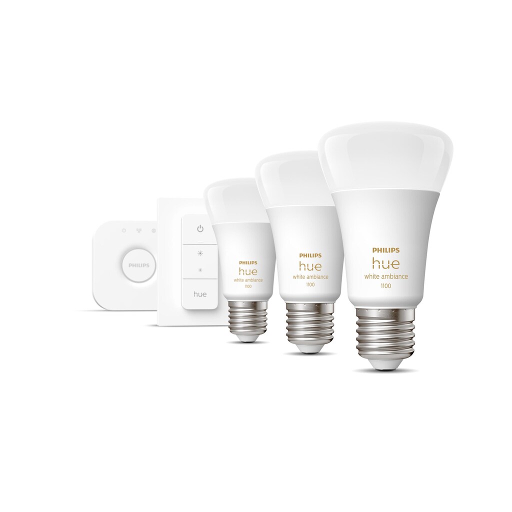Philips Hue Smarte LED-Leuchte »White Ambiance E27 3er Starter Set inkl. Dimmschalter 3x1100«