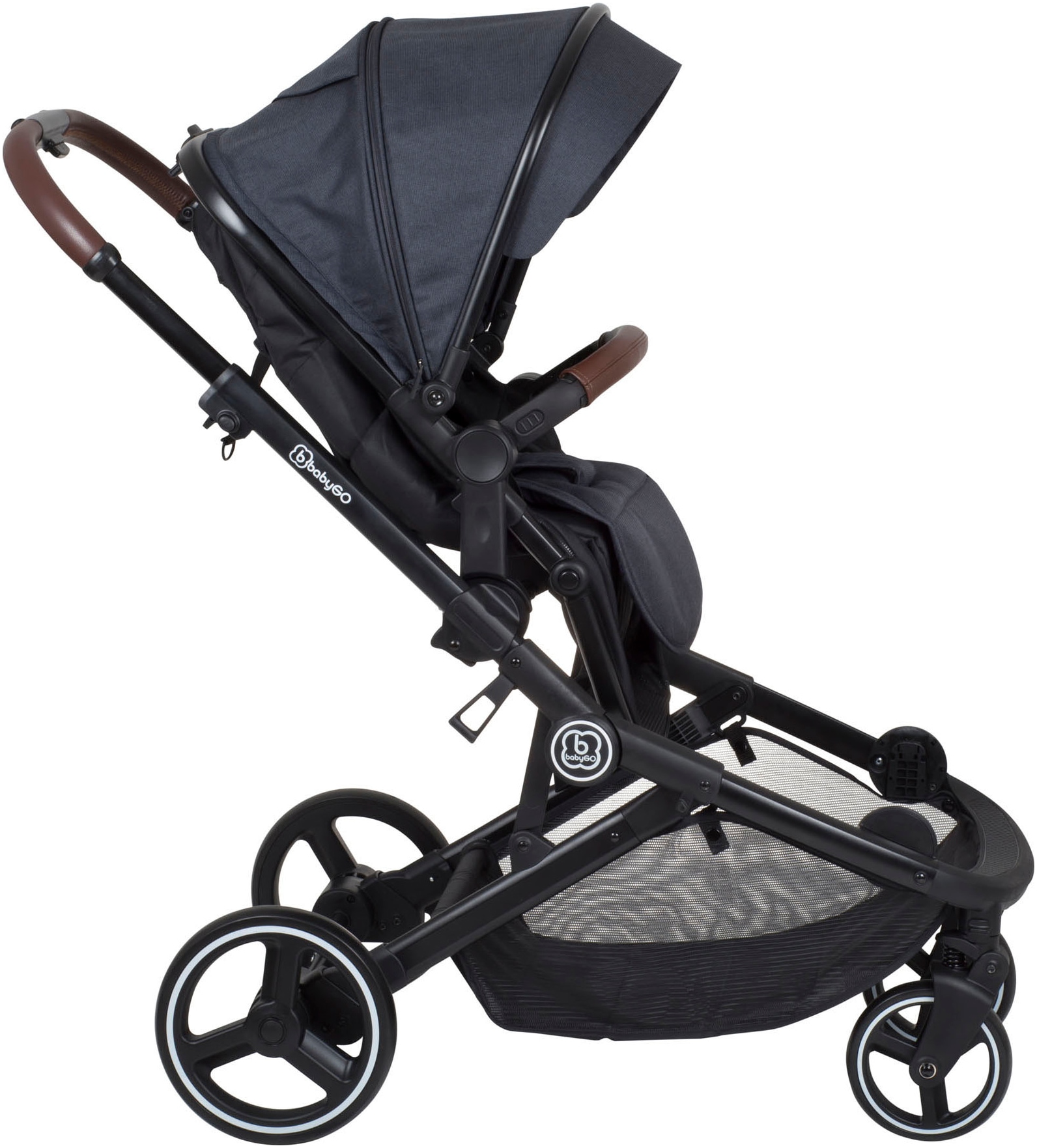 BabyGo Zwillings-Kombikinderwagen »Twinner Set, Grey melange«, 30 kg, inkl. 2 Regenhauben, Wickeltasche