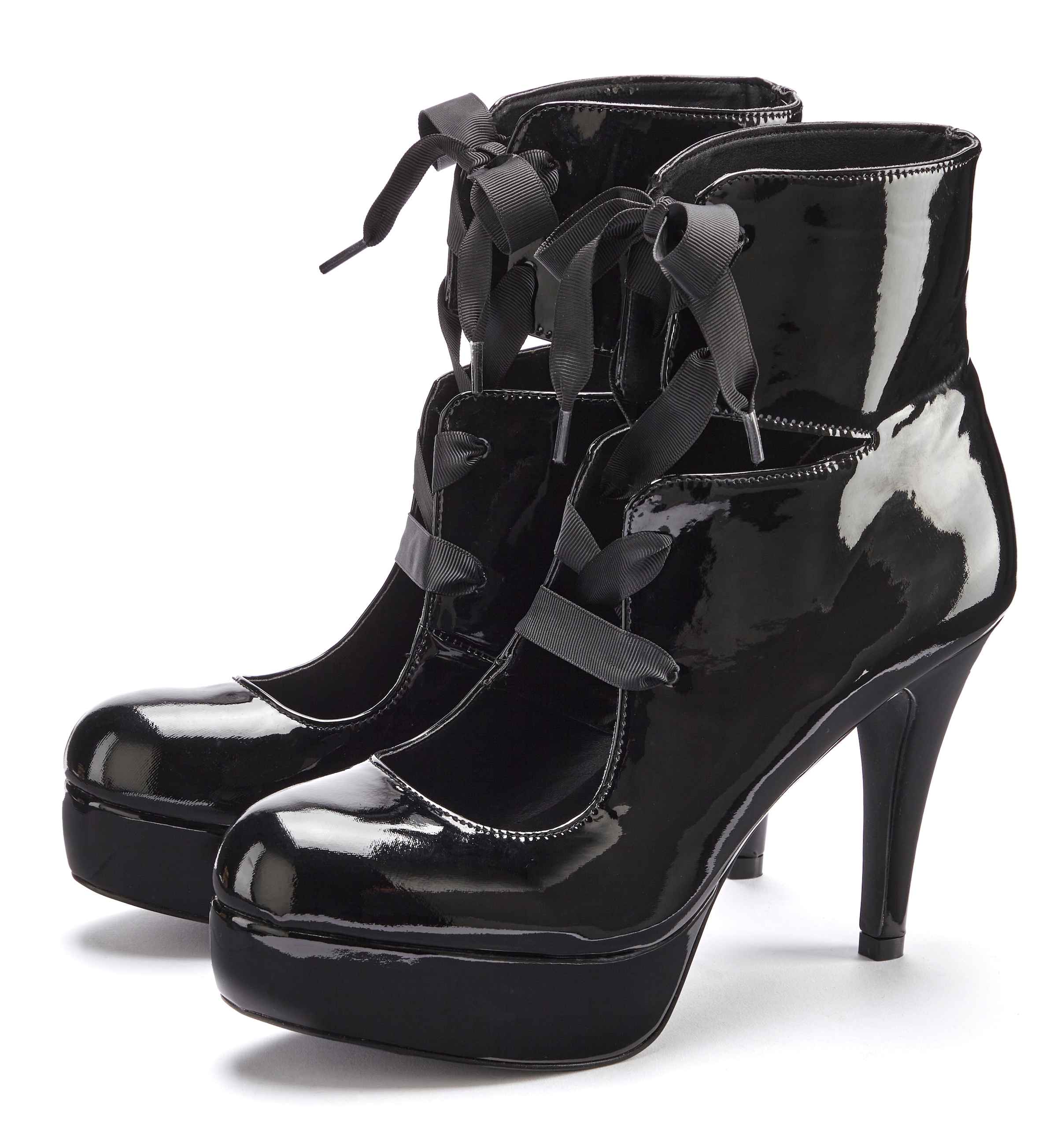 LASCANA Belle Affaire High-Heel-Schaftpumps, Stiefelette mit Plateau, Lackoptik