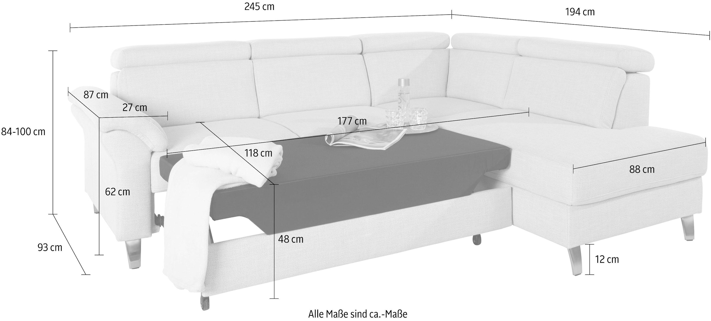 sit&more Ecksofa, inklusive Kopfteilverstellung, wahlweise mit Bettfunktion und Bettkasten